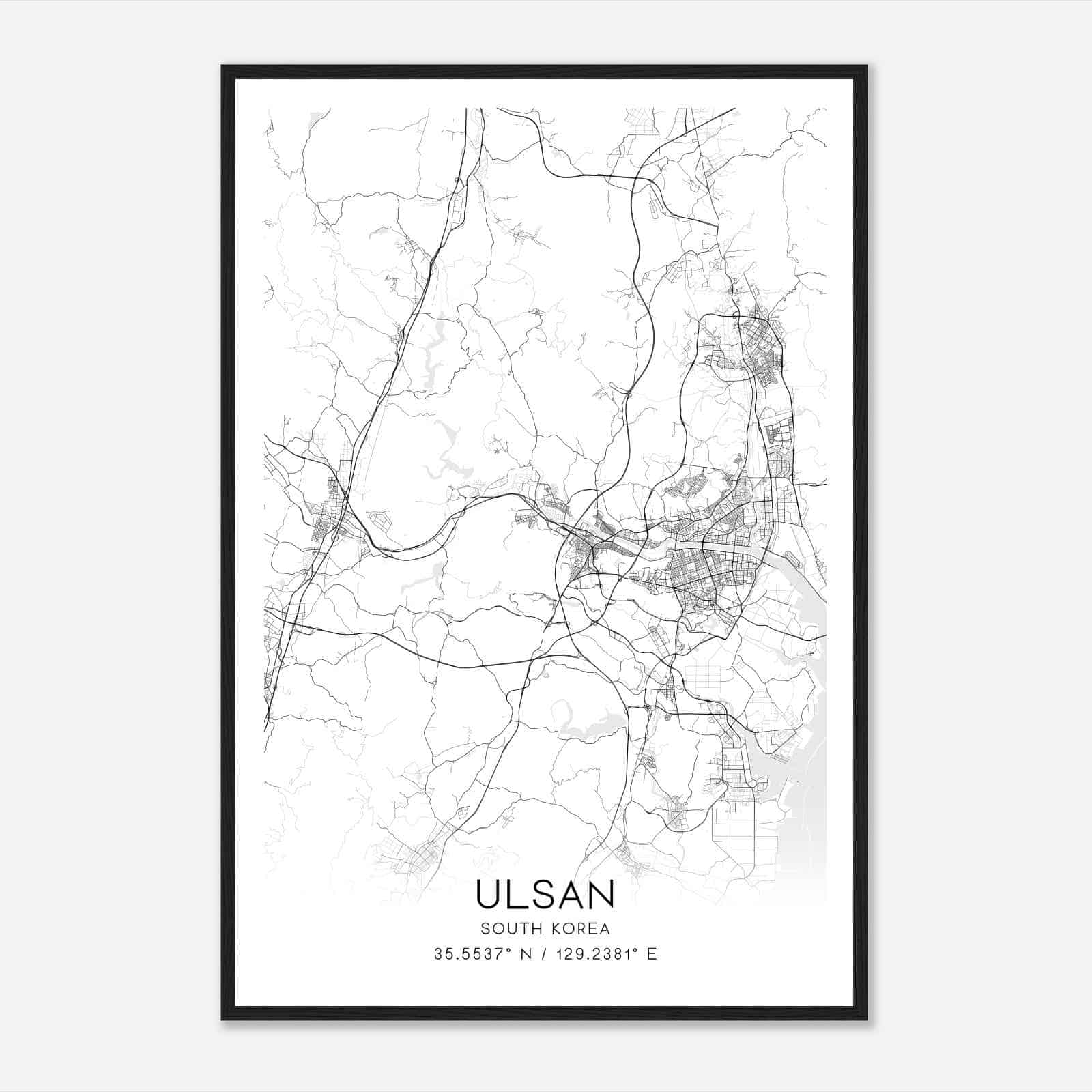 Ulsan South Korea Map Poster, Ulsan City Road Wall Art Print