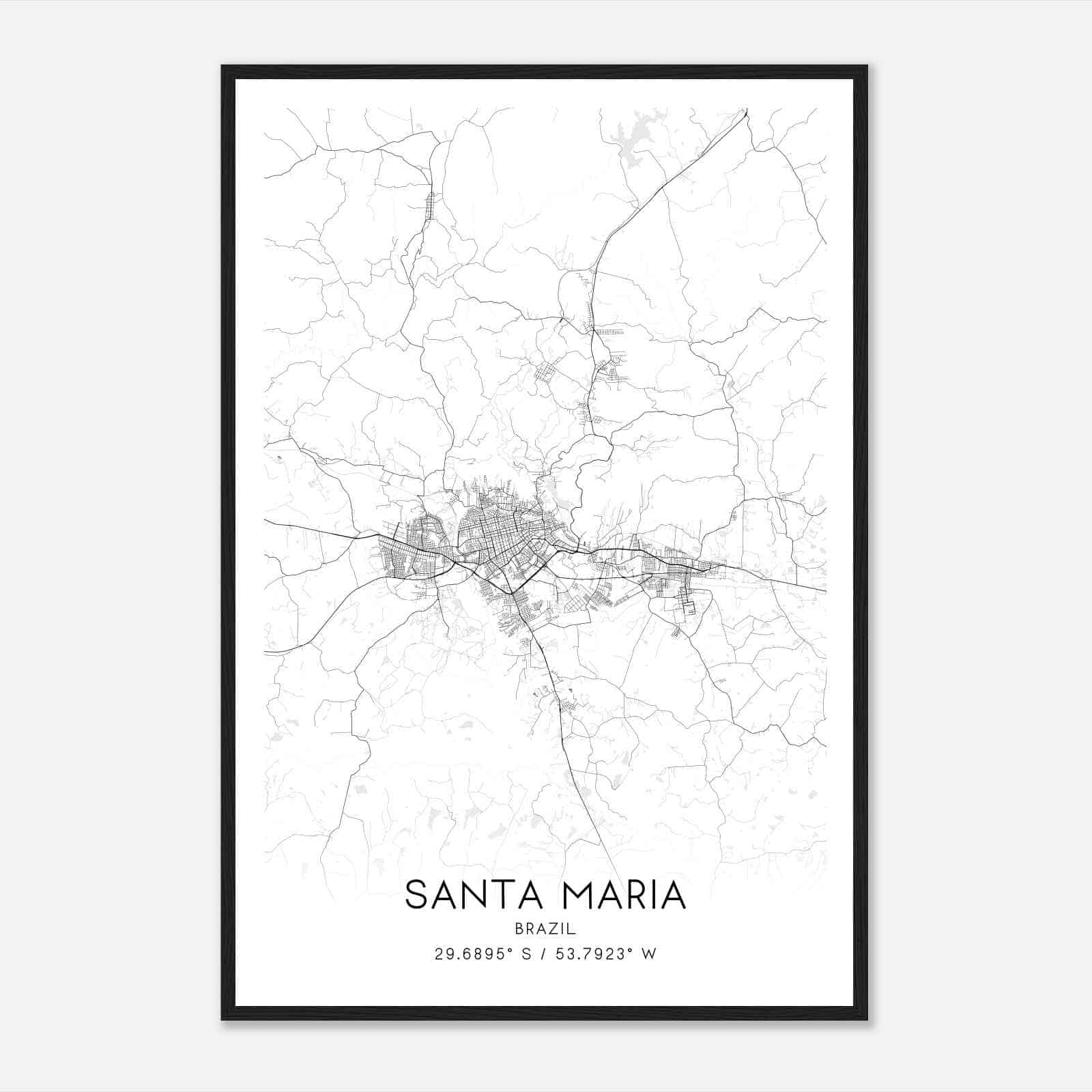 Santa Maria Brazil Map Poster, Santa Maria City Road Wall Art Print