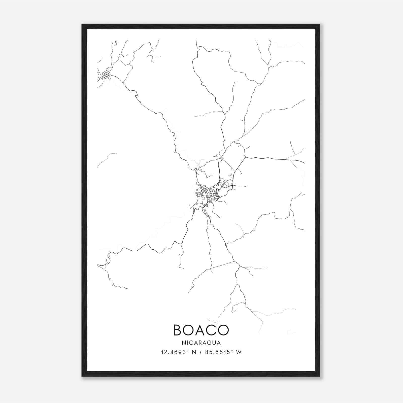Boaco Nicaragua Map Poster, Boaco City Road Wall Art Print