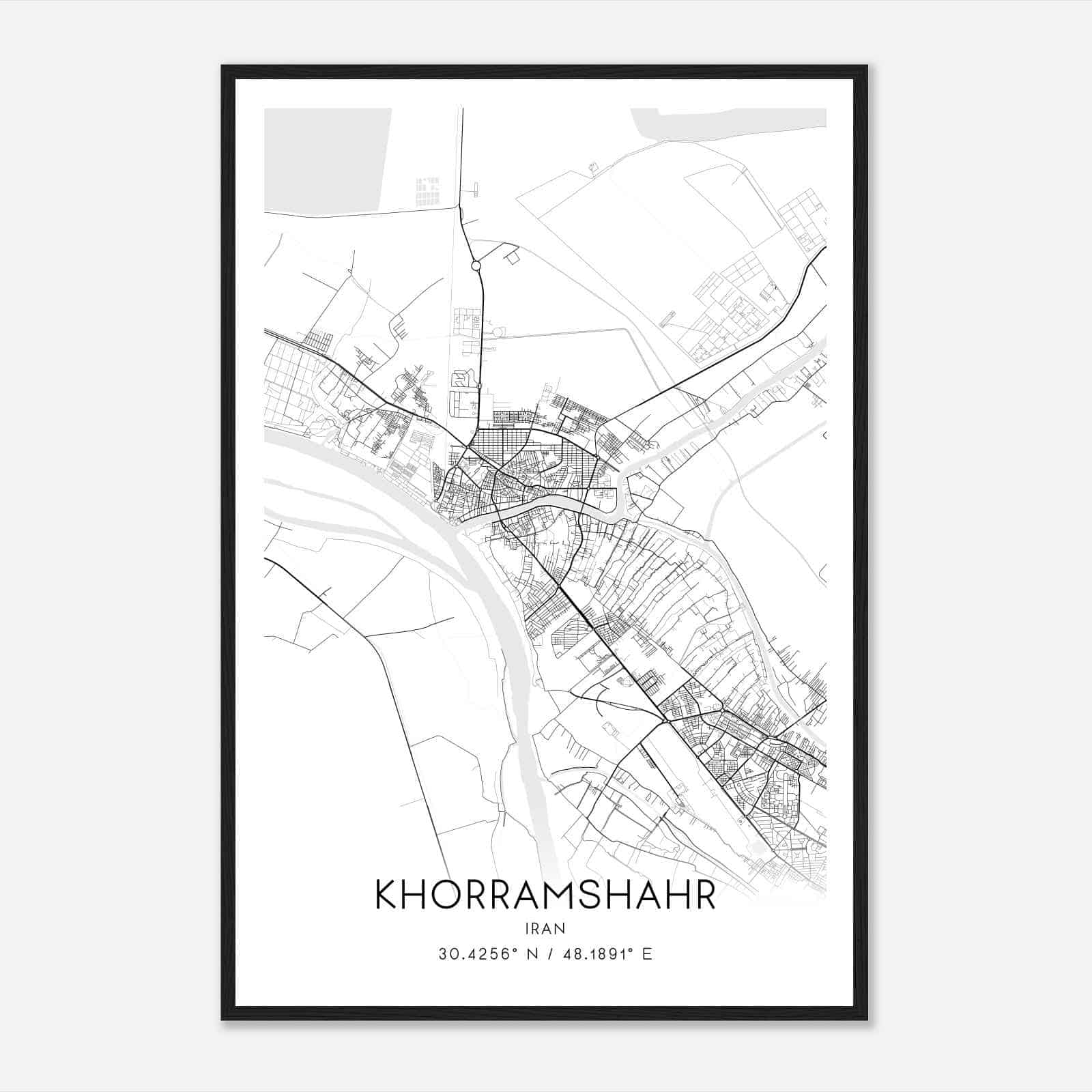 Khorramshahr Iran Map Poster, Khorramshahr City Road Wall Art Print