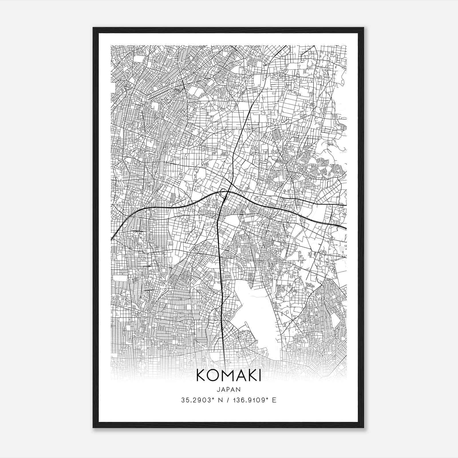 Komaki Japan Map Poster, Komaki City Road Wall Art Print