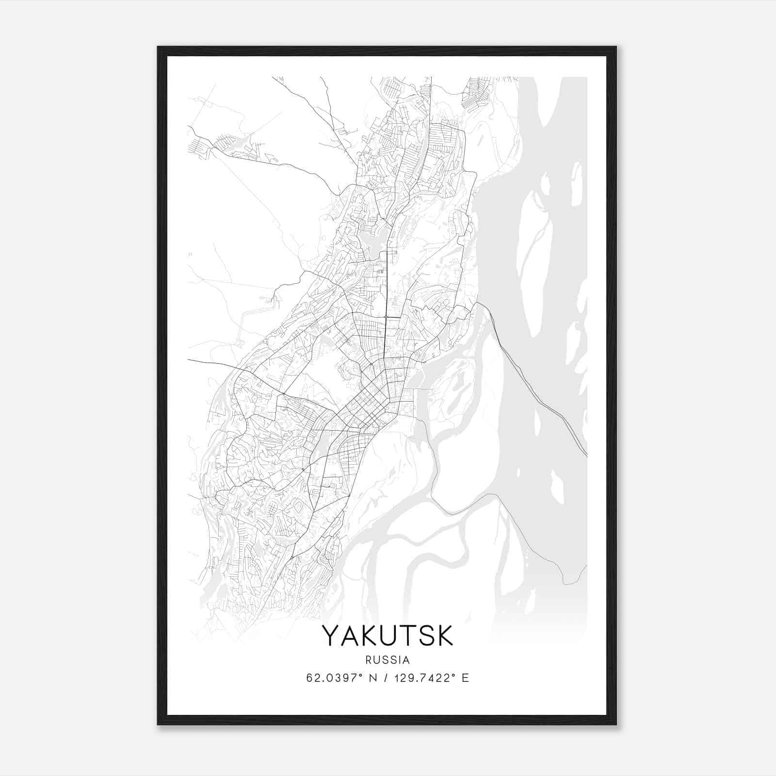 Yakutsk Russia Map Poster, Yakutsk City Road Wall Art Print
