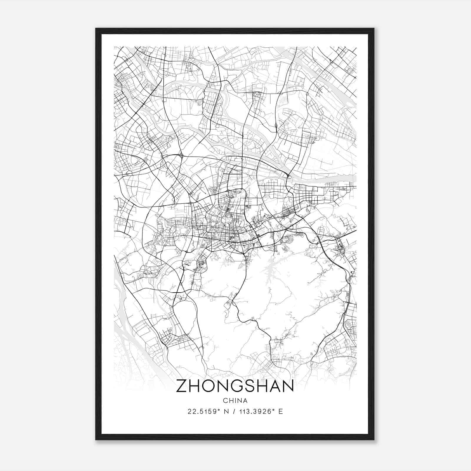 Zhongshan China Map Poster, Zhongshan City Road Wall Art Print