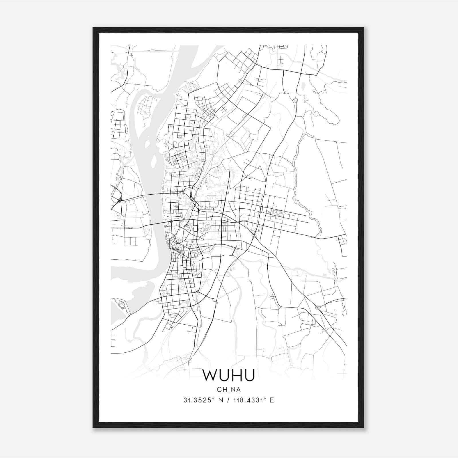 Wuhu China Map Poster, Wuhu City Road Wall Art Print