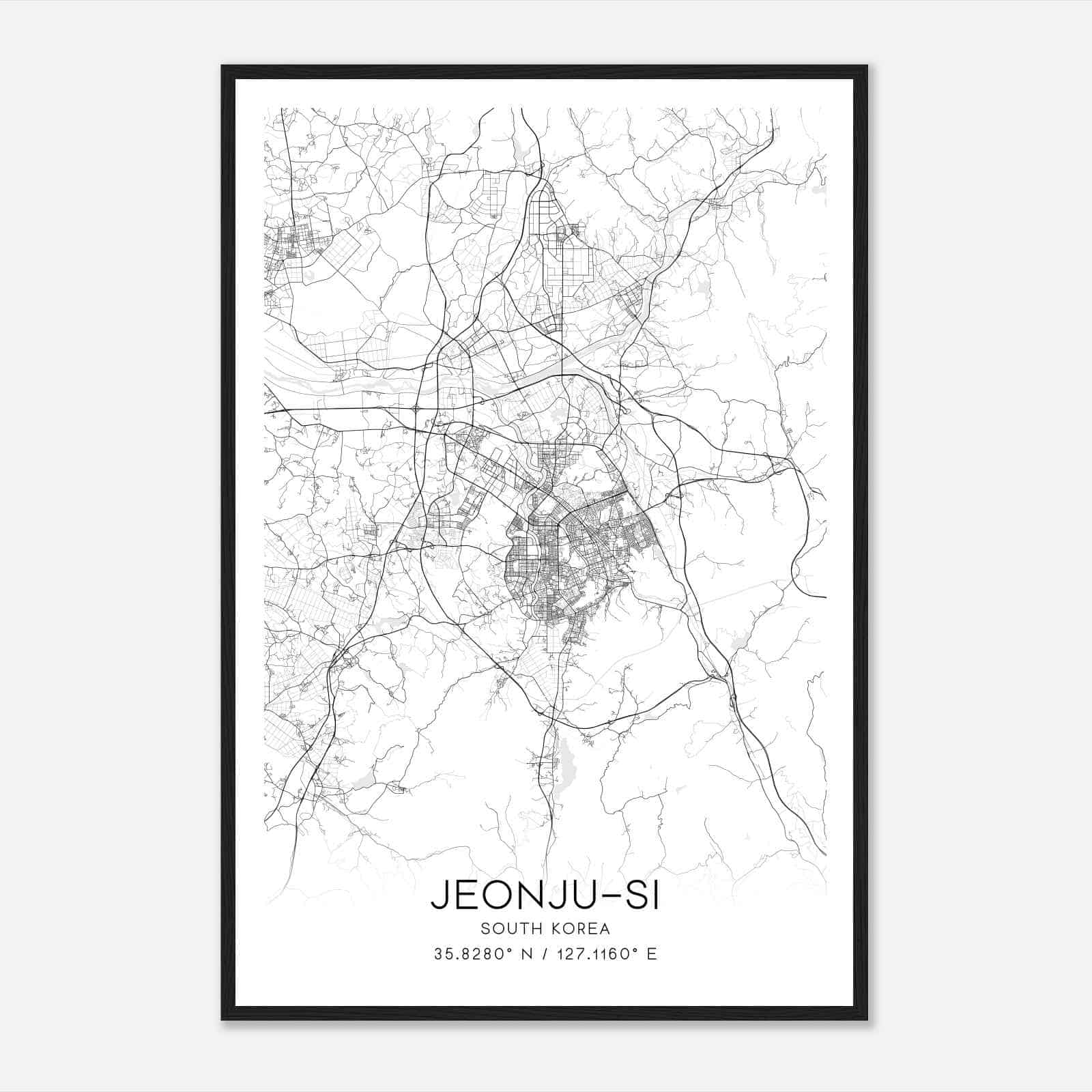 Jeonjusi South Korea Map Poster, Jeonjusi City Road Wall Art Print