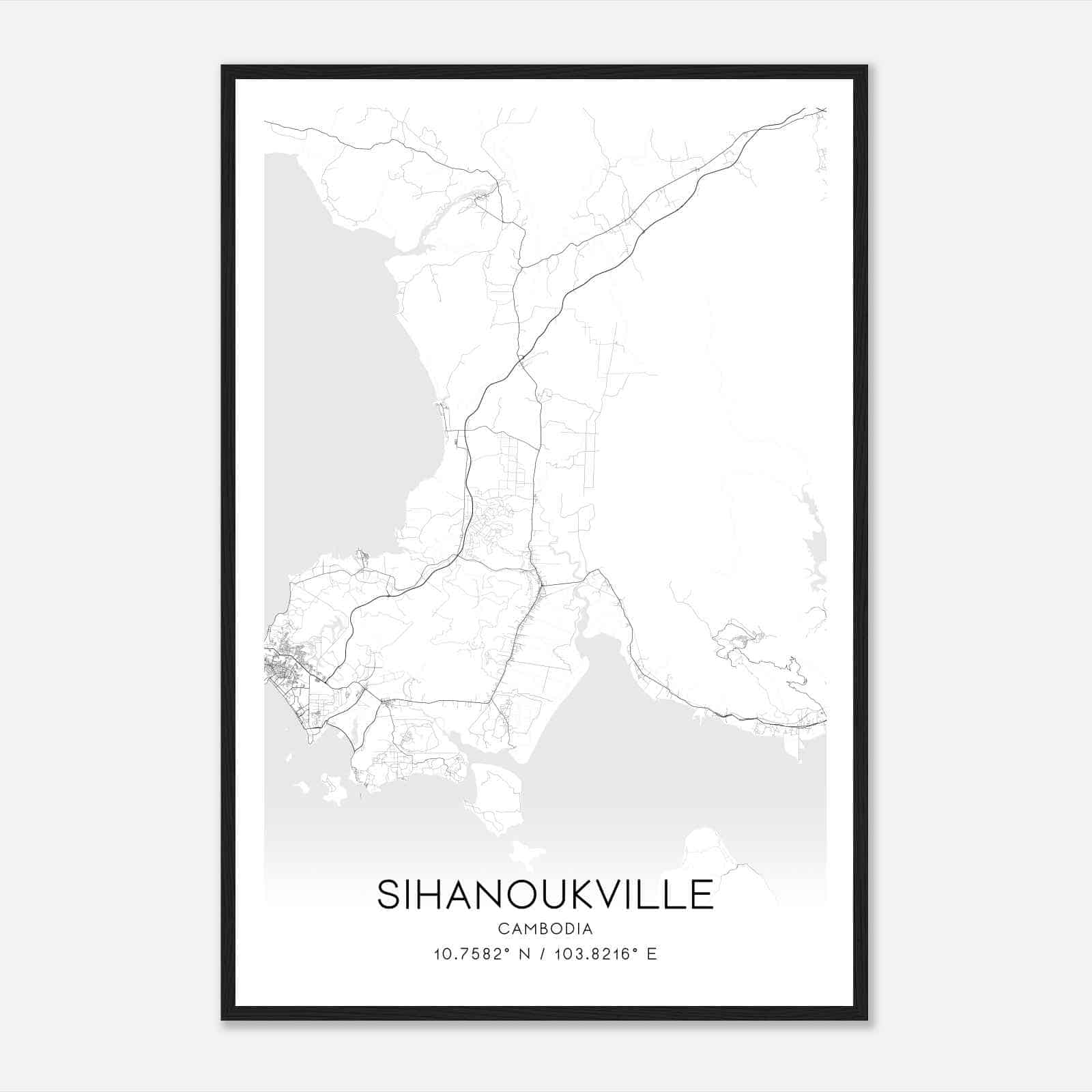 Sihanoukville Cambodia Map Poster, Sihanoukville City Road Wall Art Print