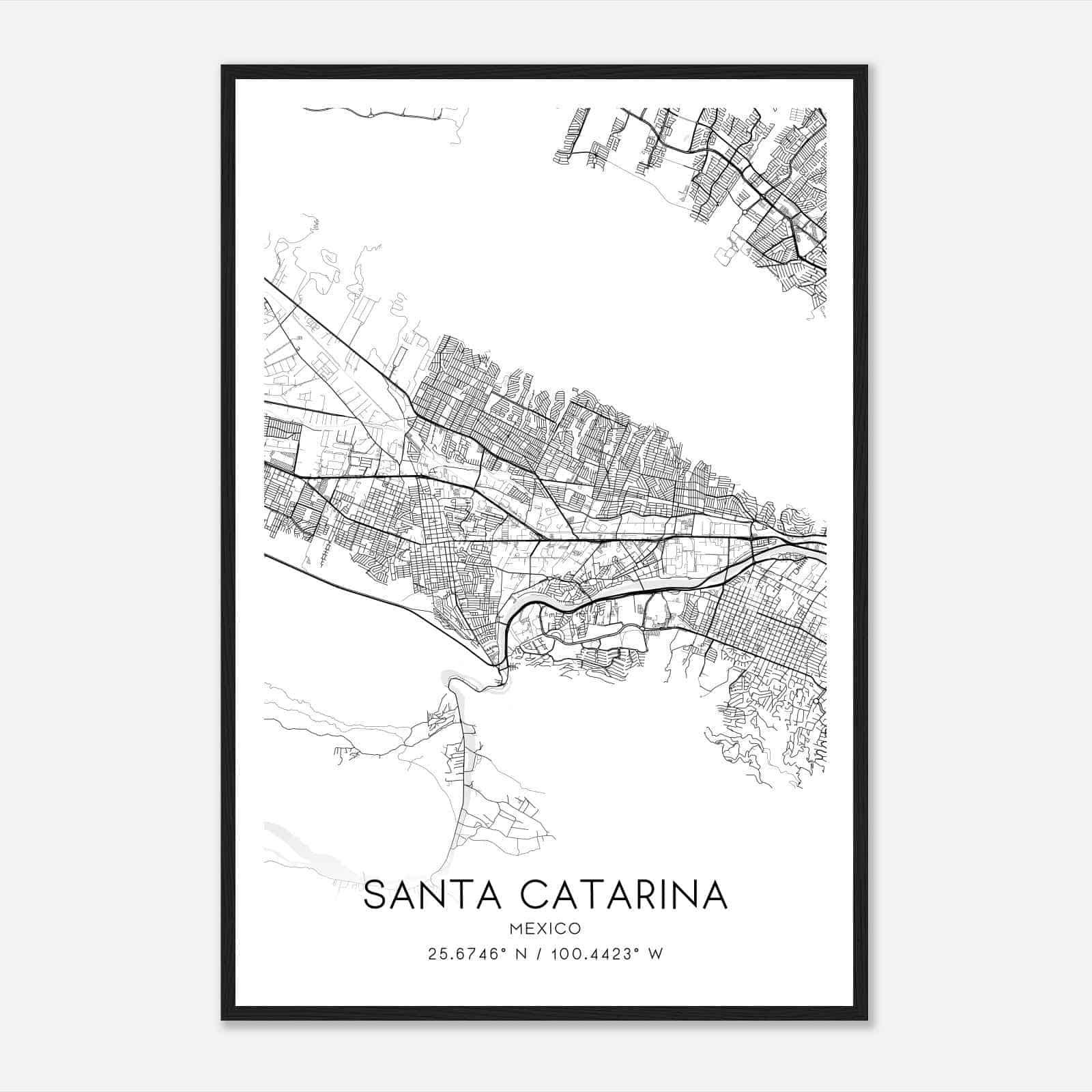 Santa Catarina Mexico Map Poster, Santa Catarina City Road Wall Art Print