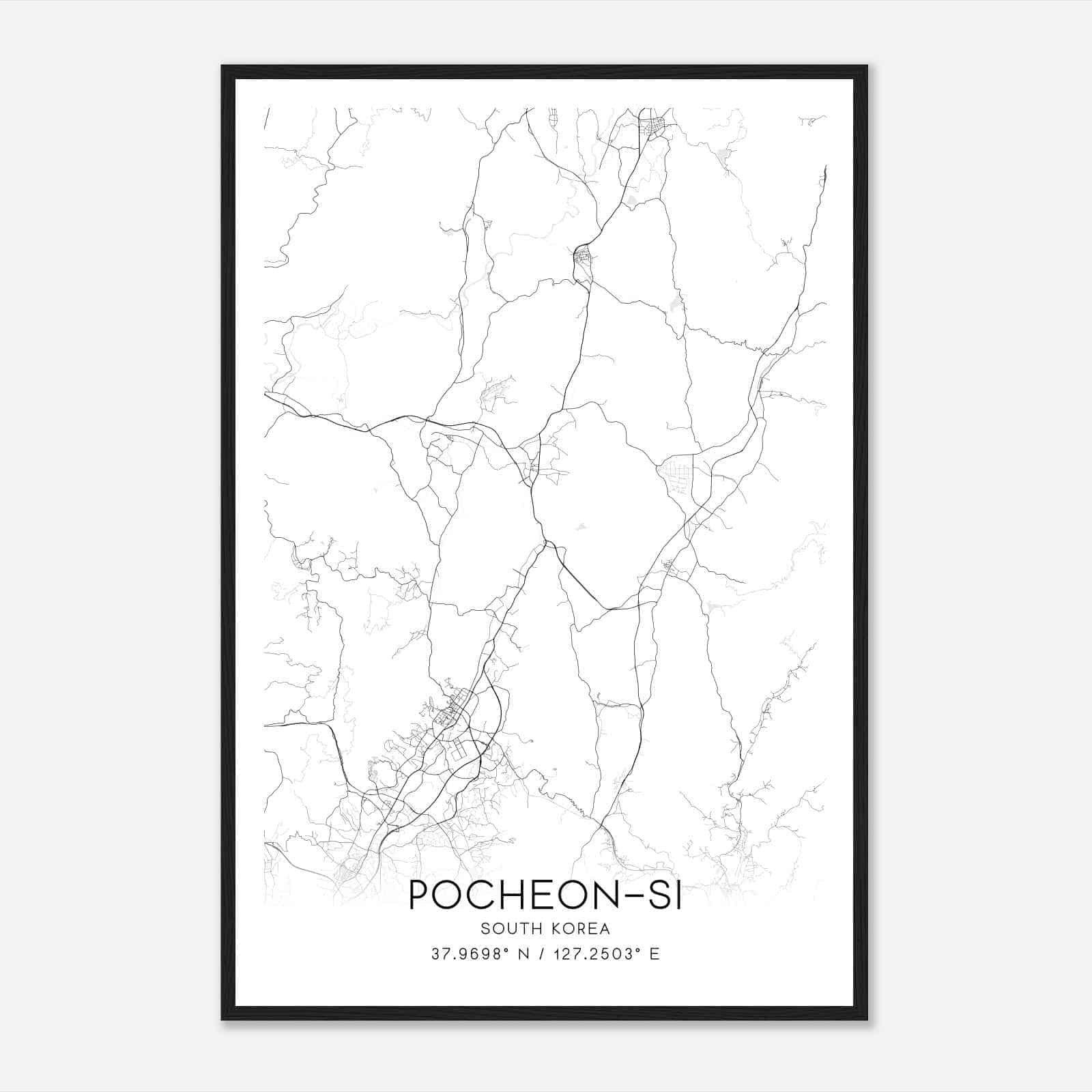 Pocheonsi South Korea Map Poster, Pocheonsi City Road Wall Art Print