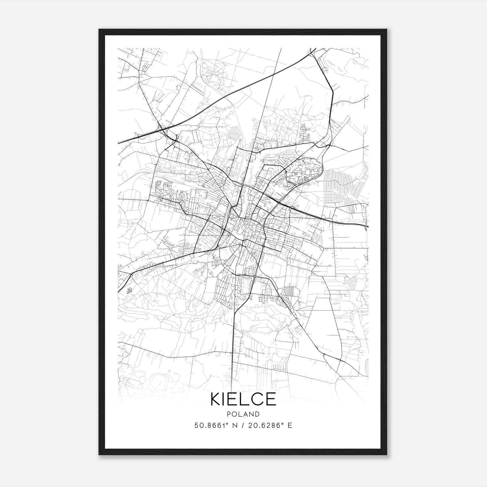 Kielce Poland Map Poster, Kielce City Road Wall Art Print