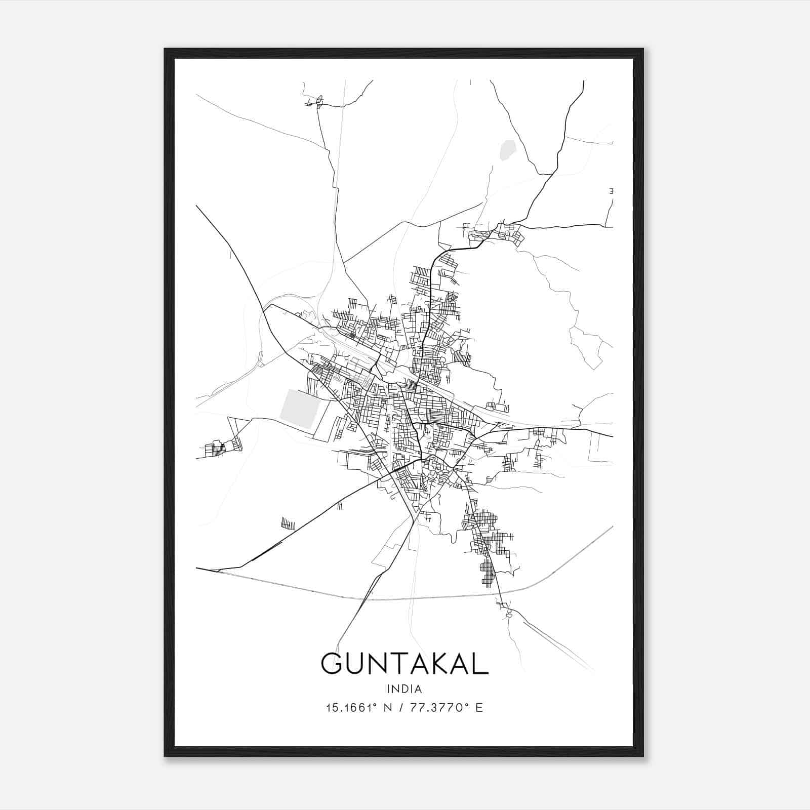 Guntakal India Map Poster, Guntakal City Road Wall Art Print