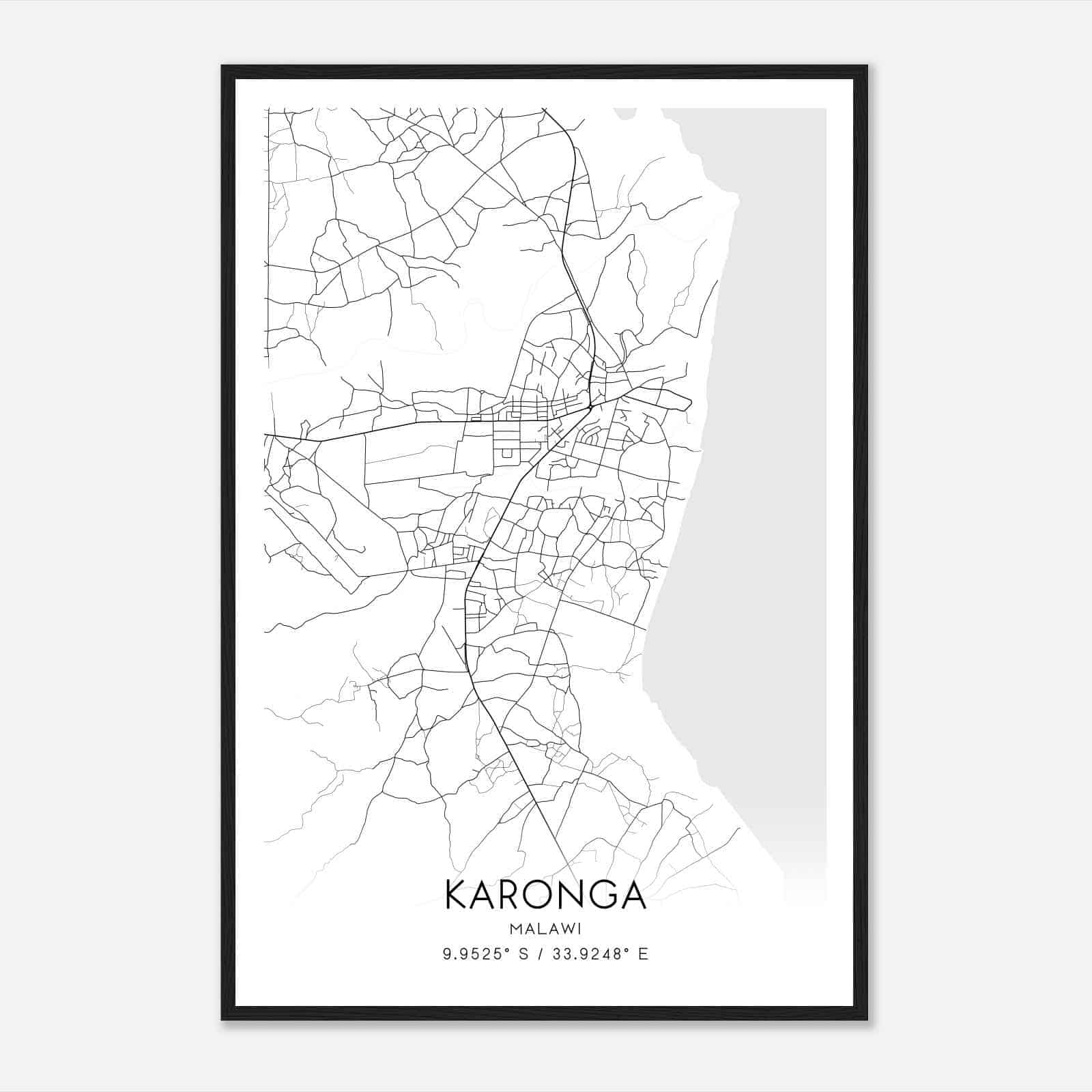 Karonga Malawi Map Poster, Karonga City Road Wall Art Print