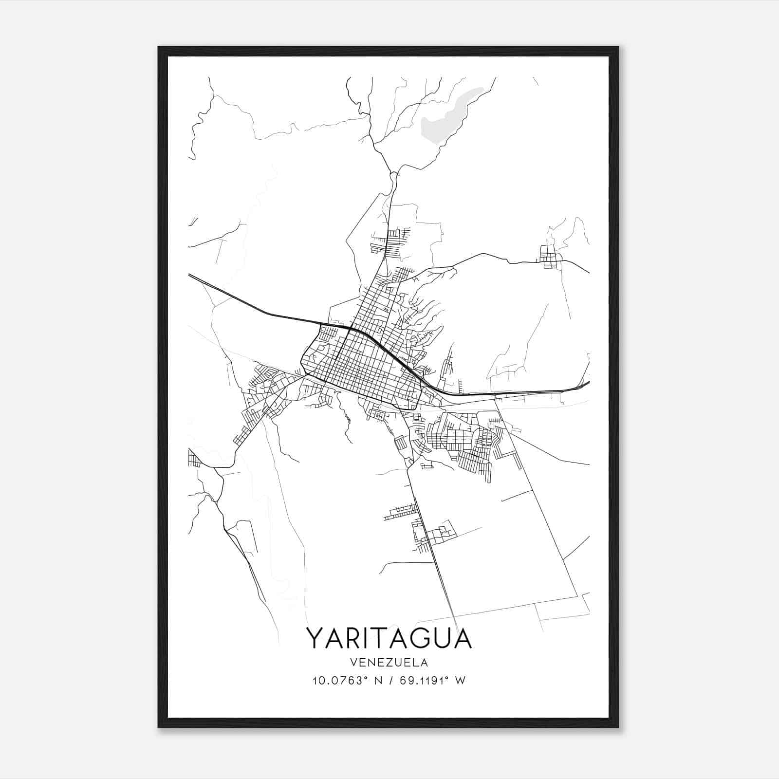 Yaritagua Venezuela Map Poster, Yaritagua City Road Wall Art Print