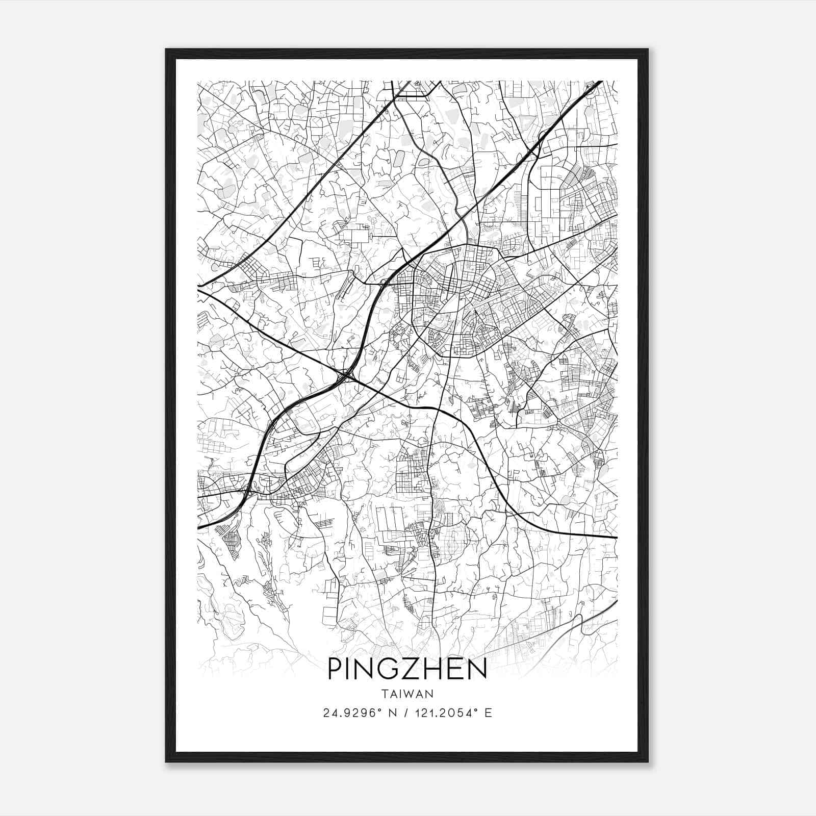 Pingzhen Taiwan Map Poster, Pingzhen City Road Wall Art Print