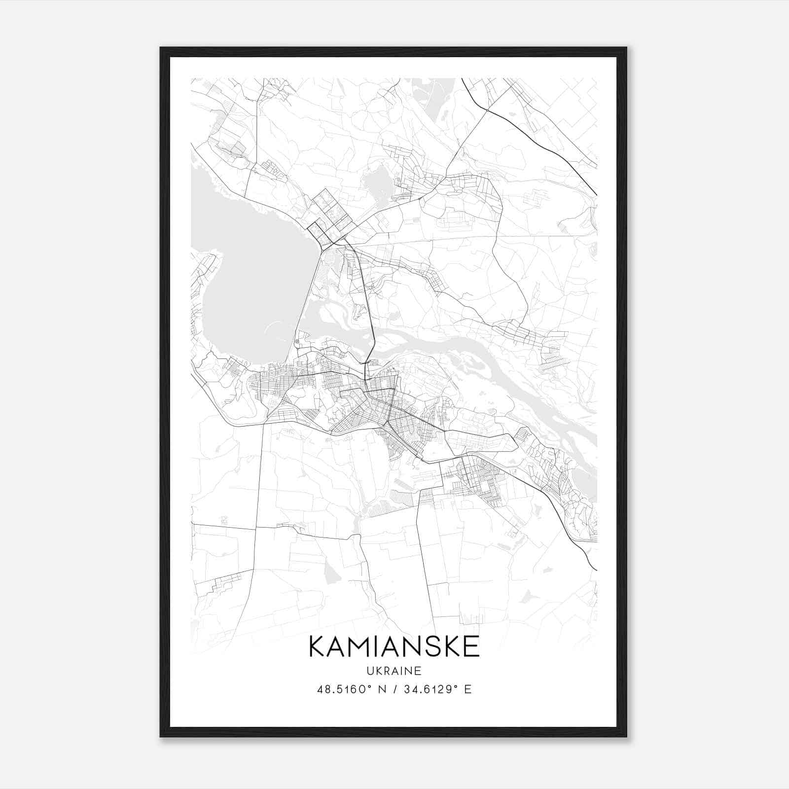 Kamianske Ukraine Map Poster, Kamianske City Road Wall Art Print