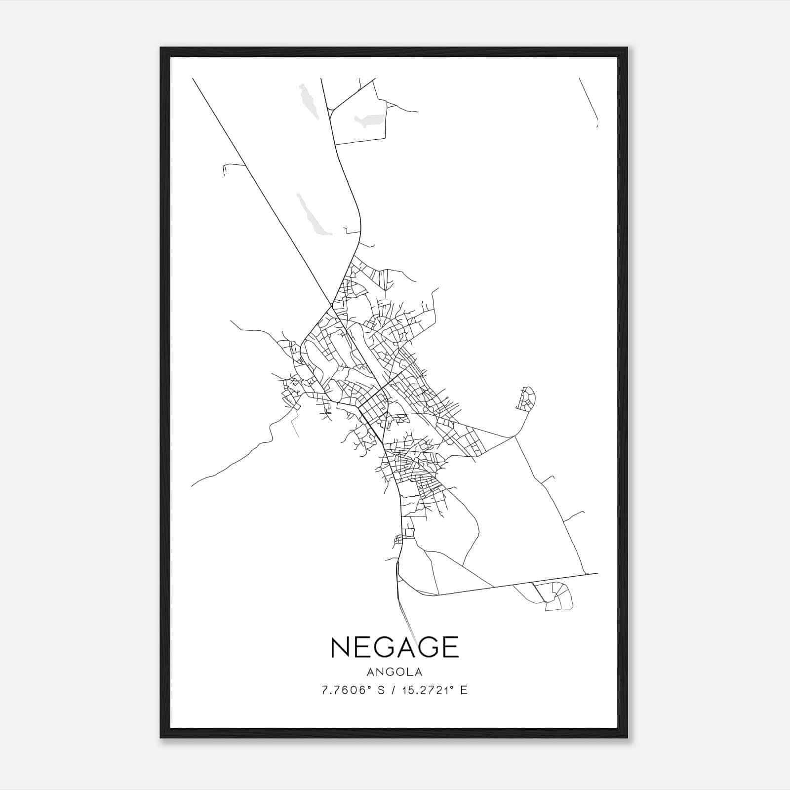 Negage Angola Map Poster, Negage City Road Wall Art Print