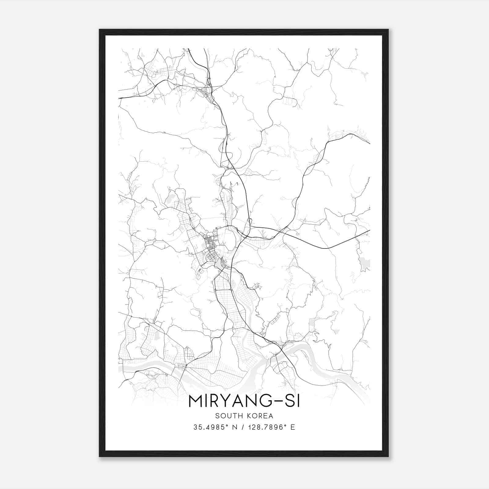Miryangsi South Korea Map Poster, Miryangsi City Road Wall Art Print
