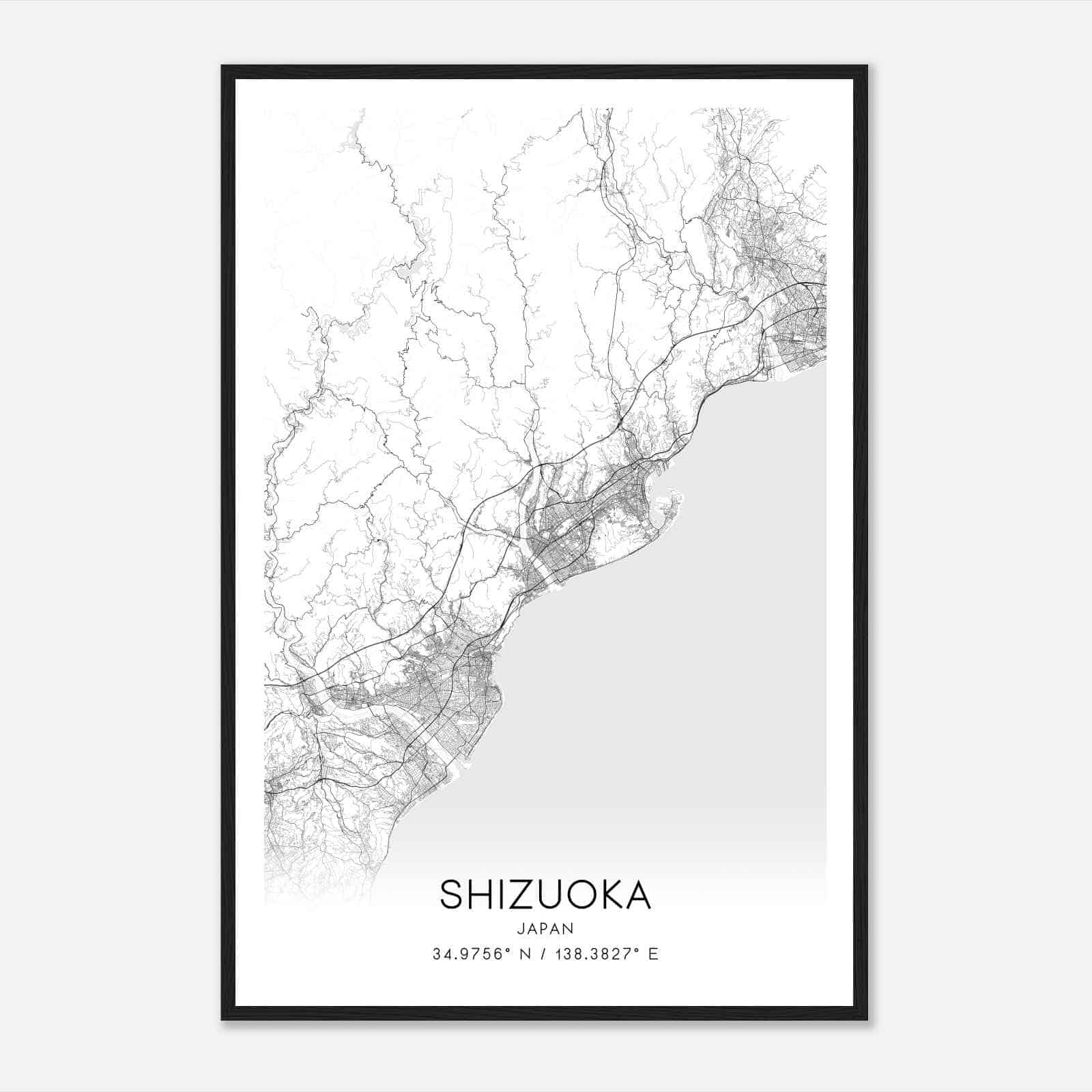 Shizuoka Japan Map Poster, Shizuoka City Road Wall Art Print