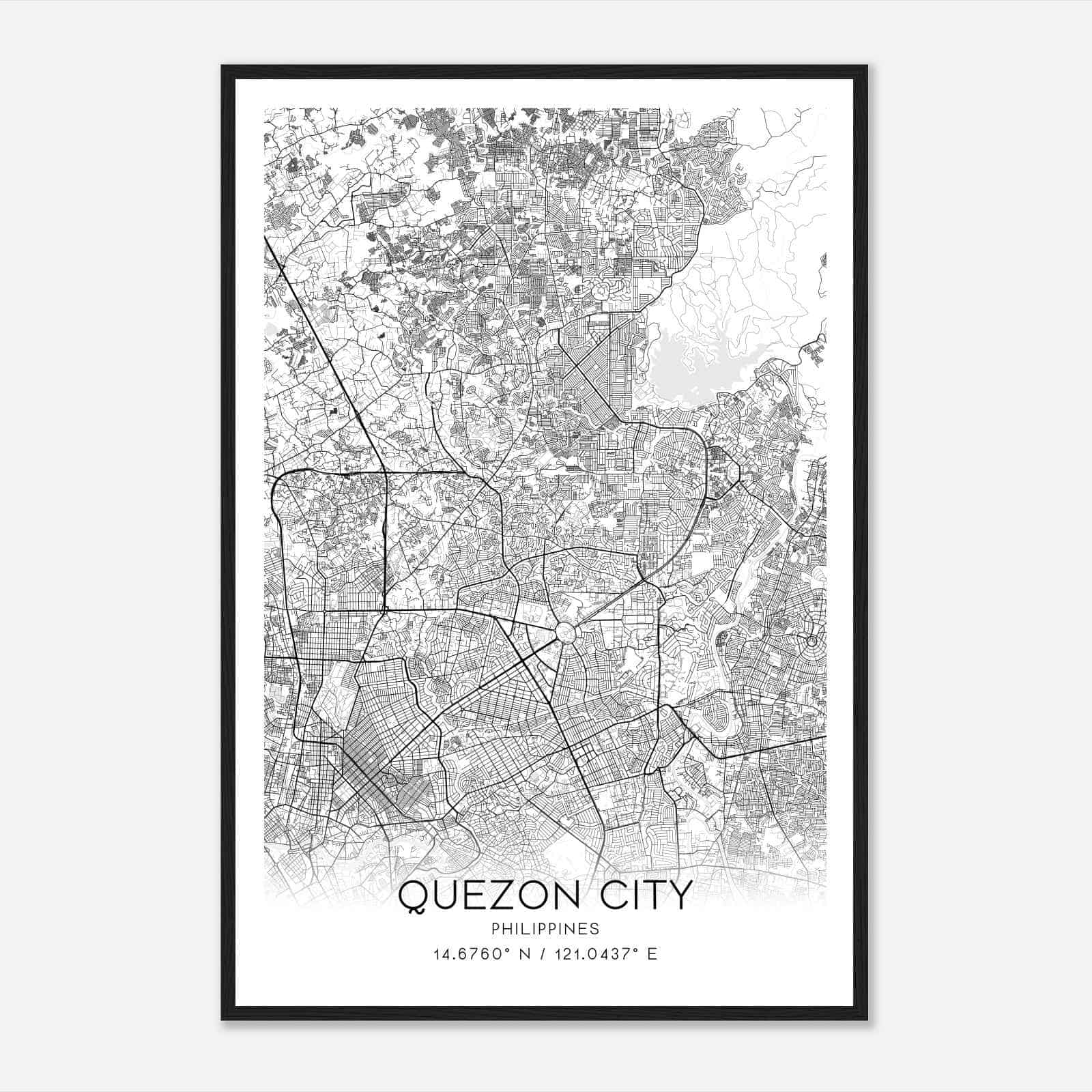 Quezon City Philippines Map Poster, Quezon City City Road Wall Art Print