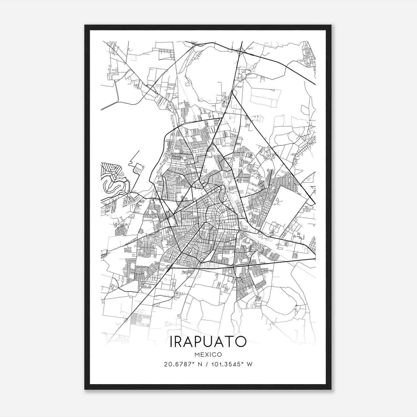Irapuato Mexico Map Poster, Irapuato City Road Wall Art Print