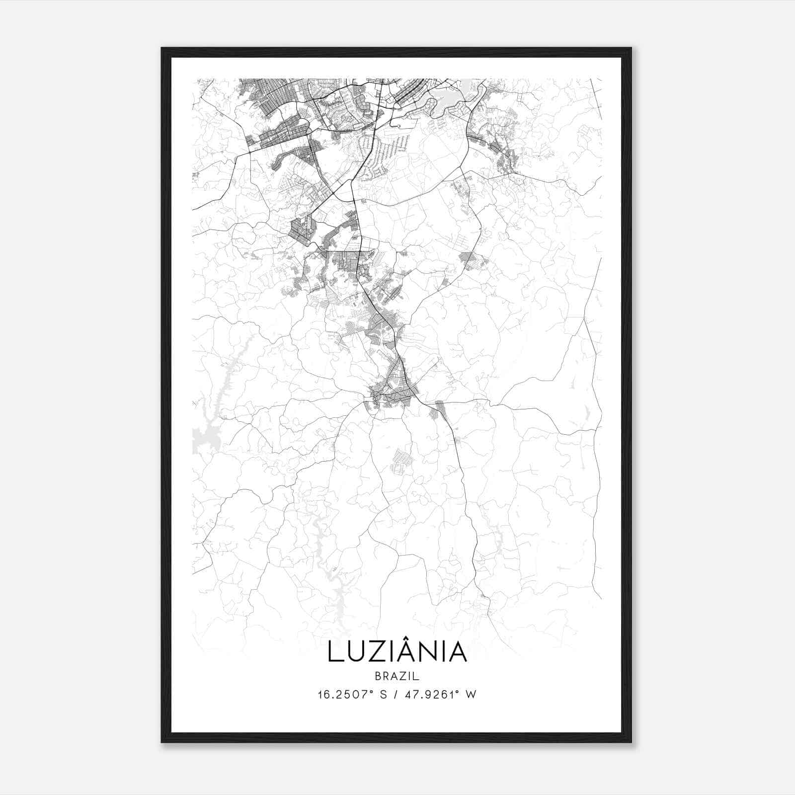 Luziania Brazil Map Poster, Luziania City Road Wall Art Print