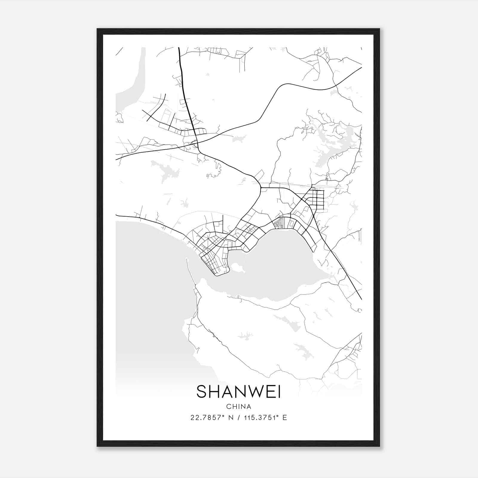 Shanwei China Map Poster, Shanwei City Road Wall Art Print