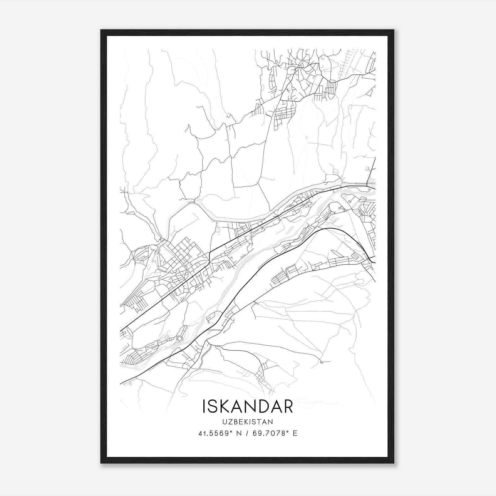 Iskandar Uzbekistan Map Poster, Iskandar City Road Wall Art Print