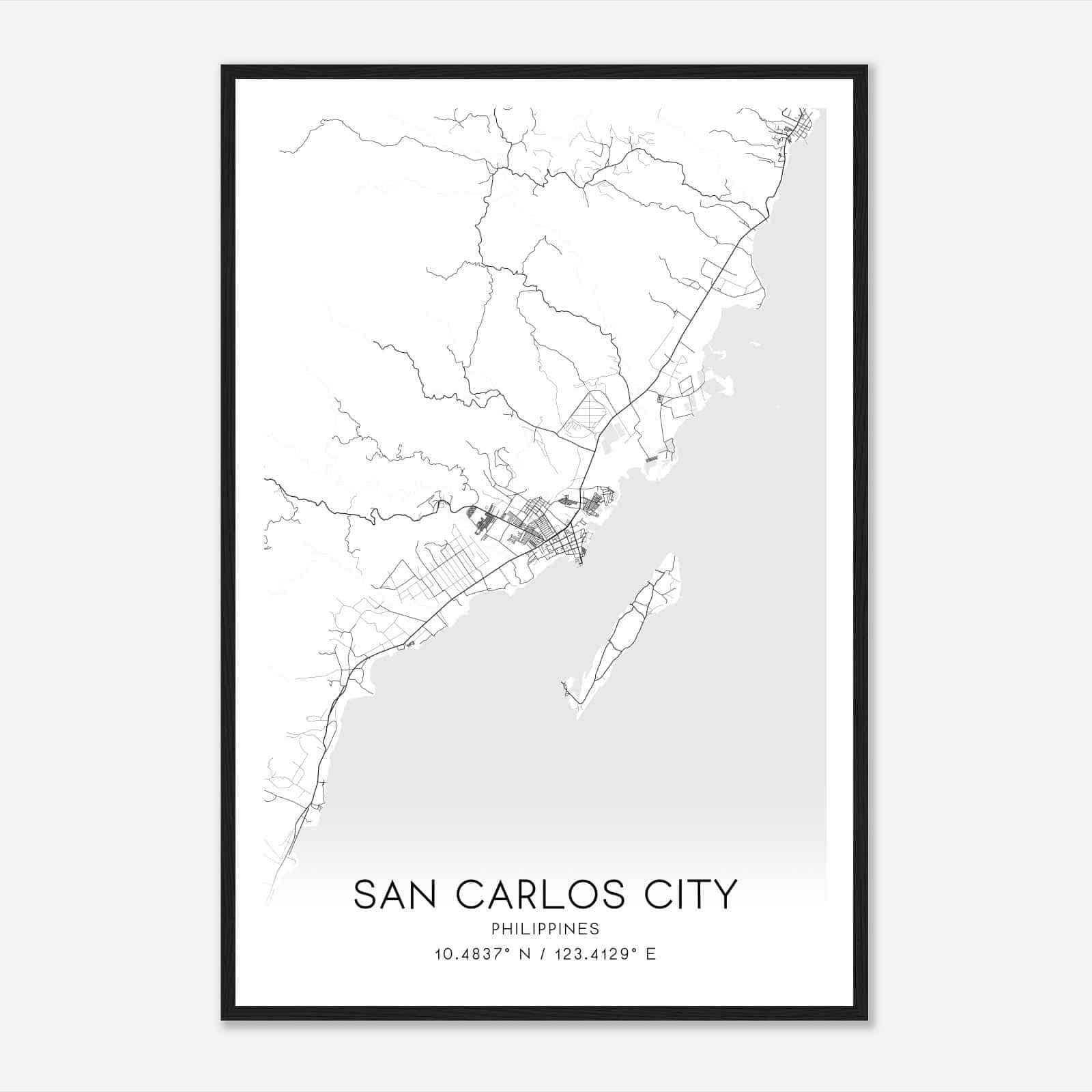 San Carlos City Philippines Map Poster, San Carlos City City Road Wall Art Print
