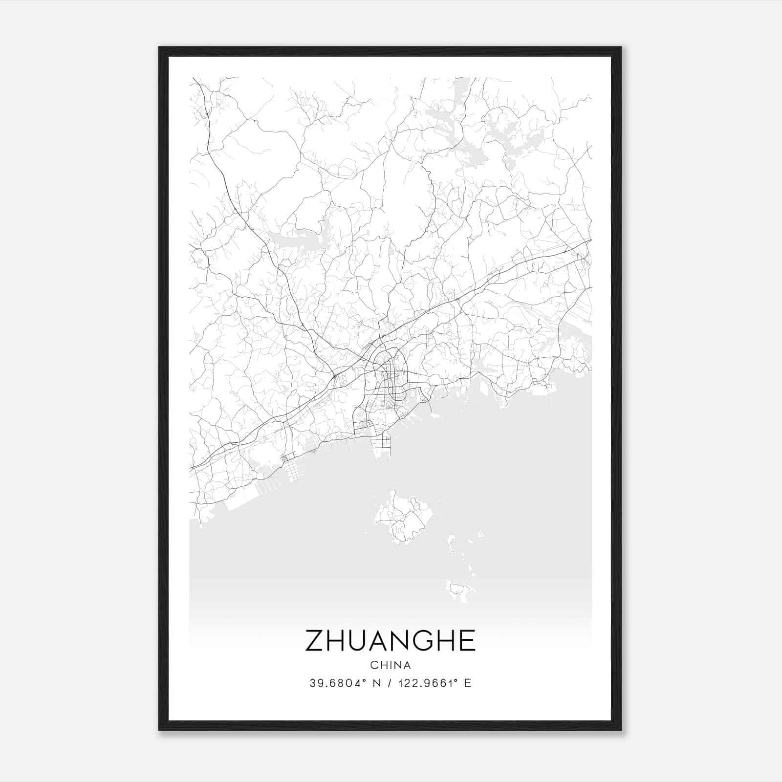 Zhuanghe China Map Poster, Zhuanghe City Road Wall Art Print