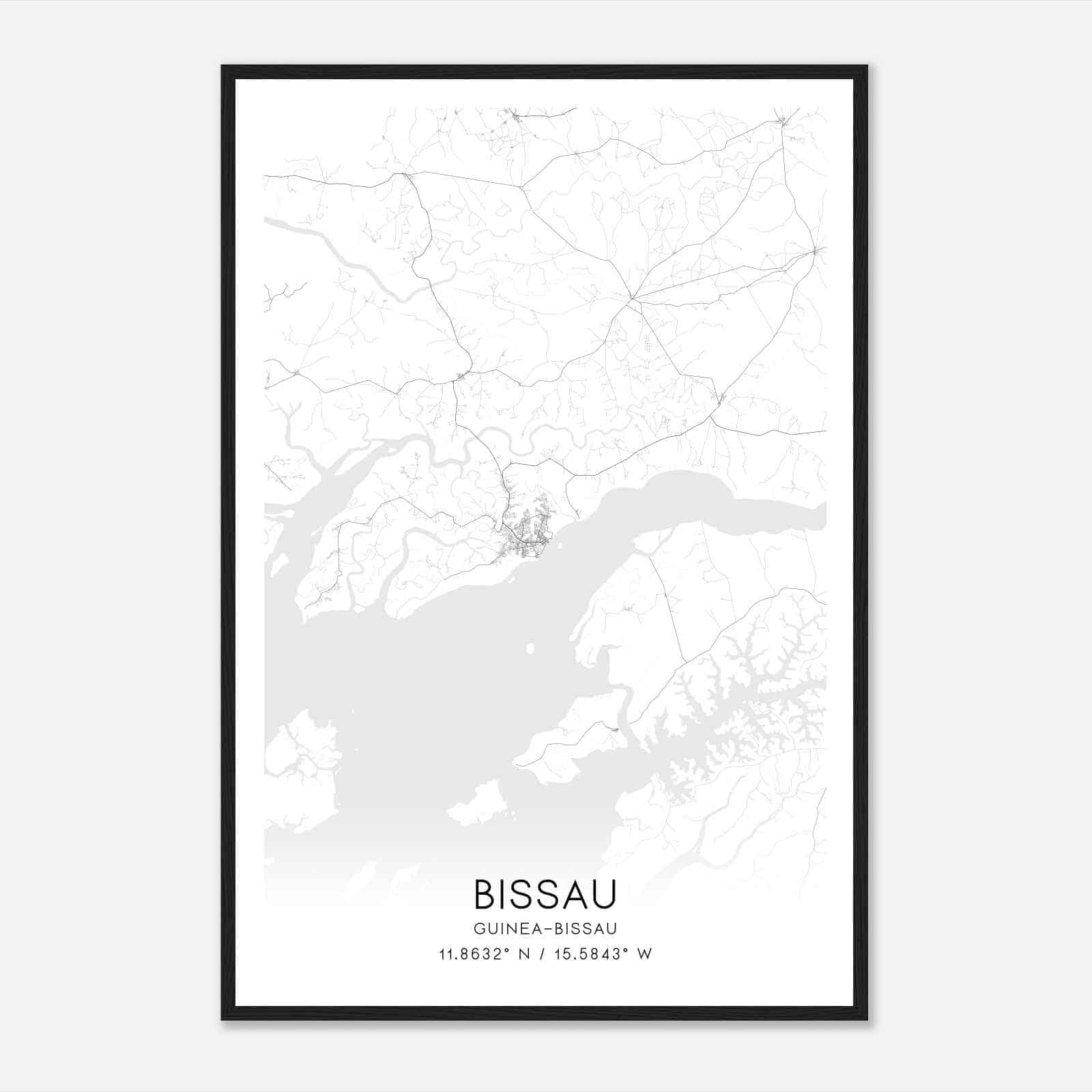 Bissau Guinea-Bissau Map Poster, Bissau City Road Wall Art Print