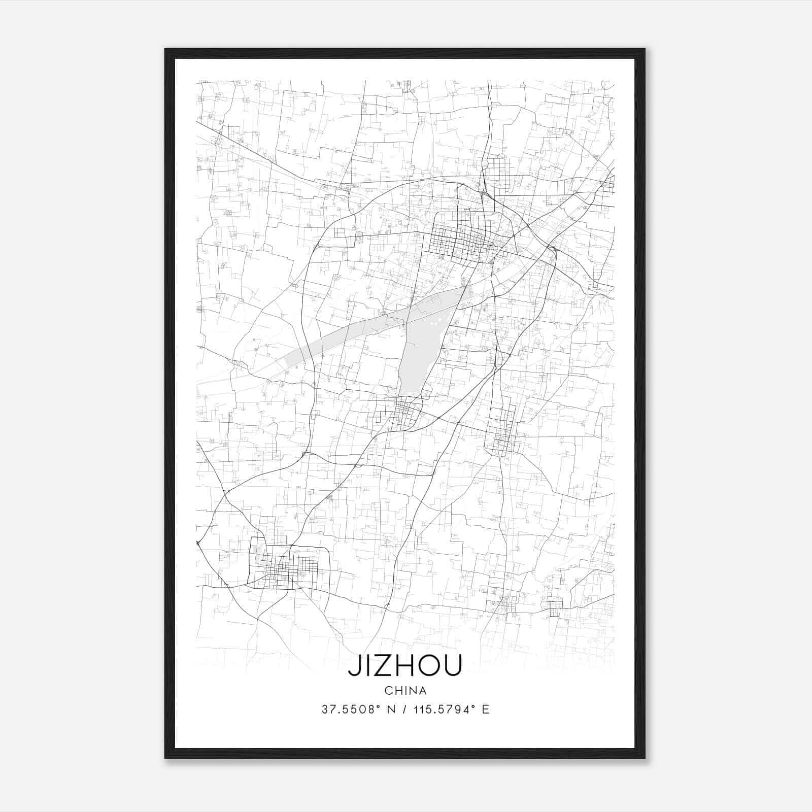 Jizhou China Map Poster, Jizhou City Road Wall Art Print