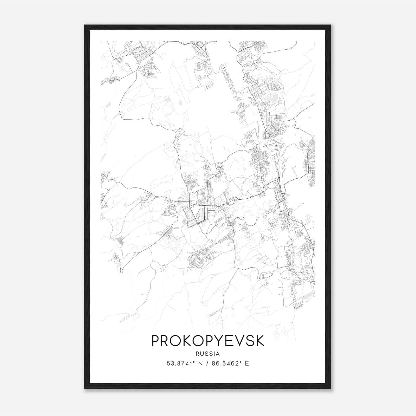 Prokopyevsk Russia Map Poster, Prokopyevsk City Road Wall Art Print