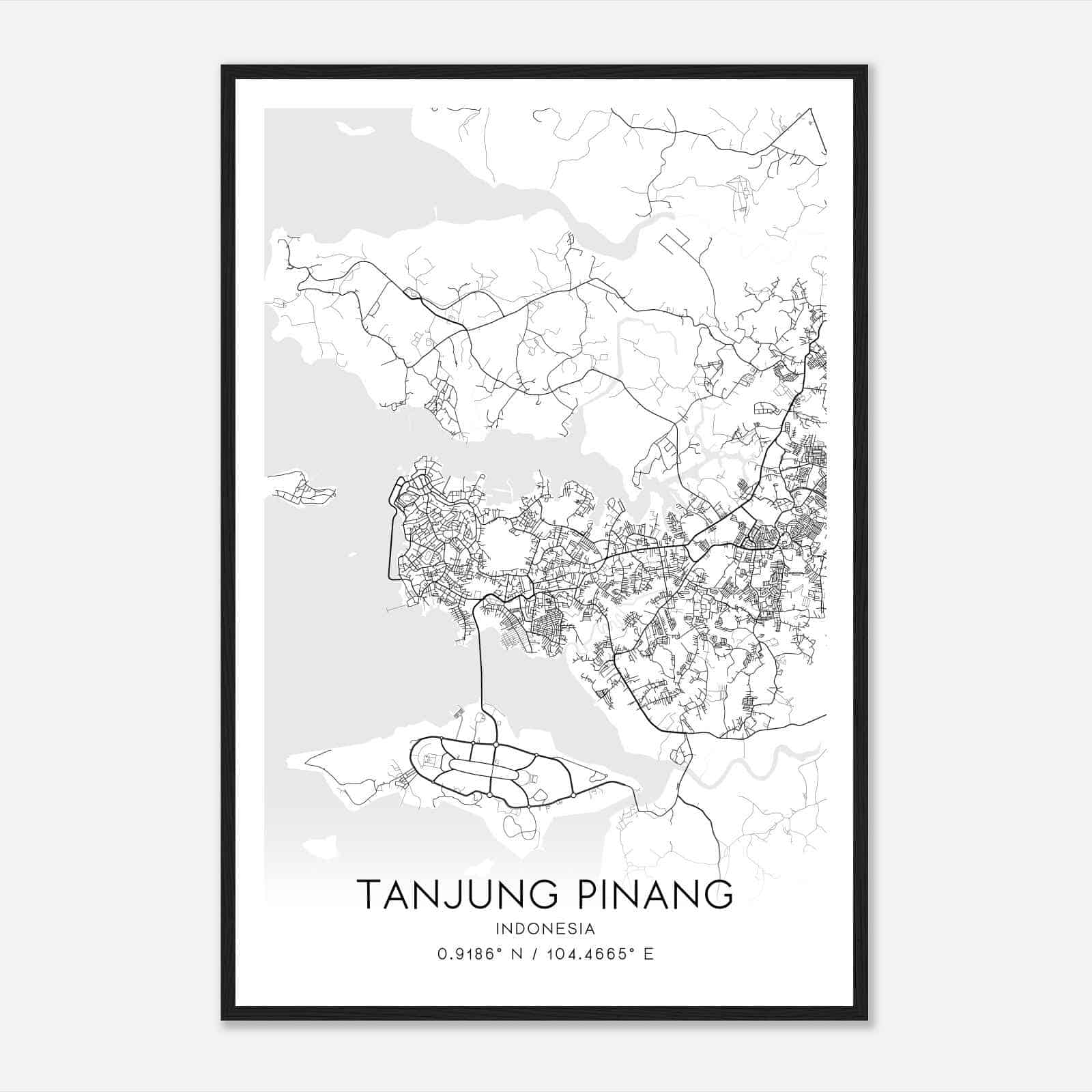 Tanjung Pinang Indonesia Map Poster, Tanjung Pinang City Road Wall Art Print