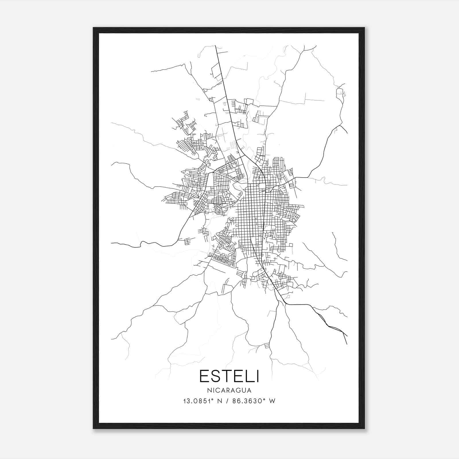 Esteli Nicaragua Map Poster, Esteli City Road Wall Art Print
