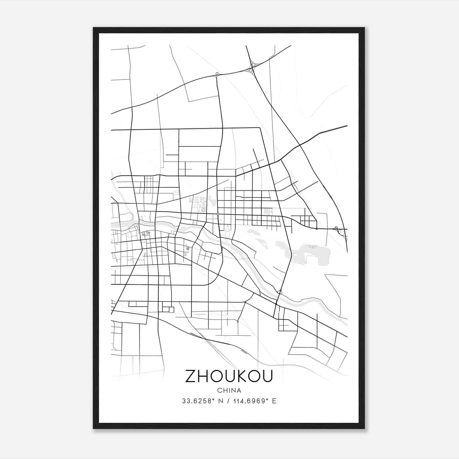 Zhoukou China Map Poster, Zhoukou City Road Wall Art Print