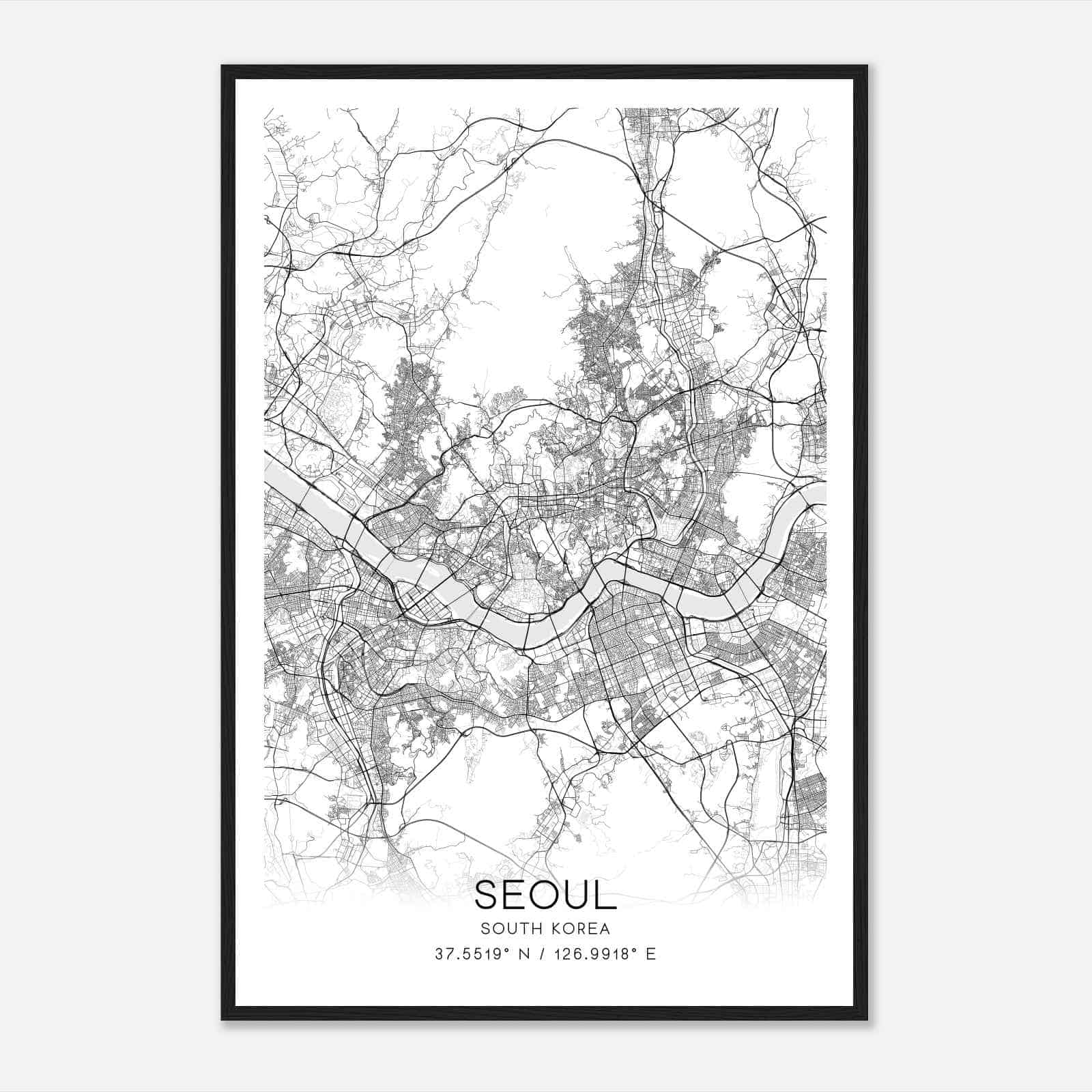 Seoul South Korea Map Poster, Seoul City Road Wall Art Print
