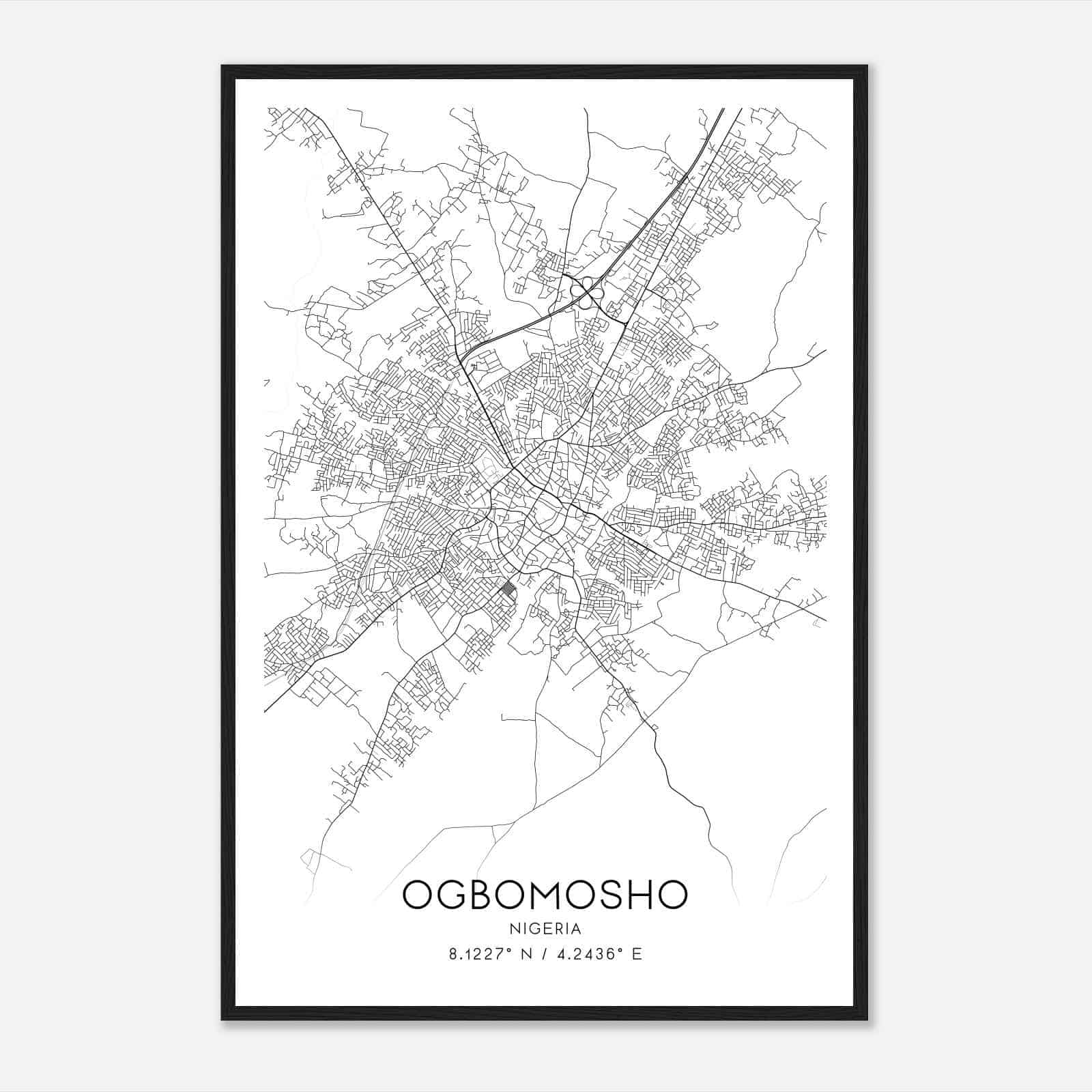 Ogbomosho Nigeria Map Poster, Ogbomosho City Road Wall Art Print