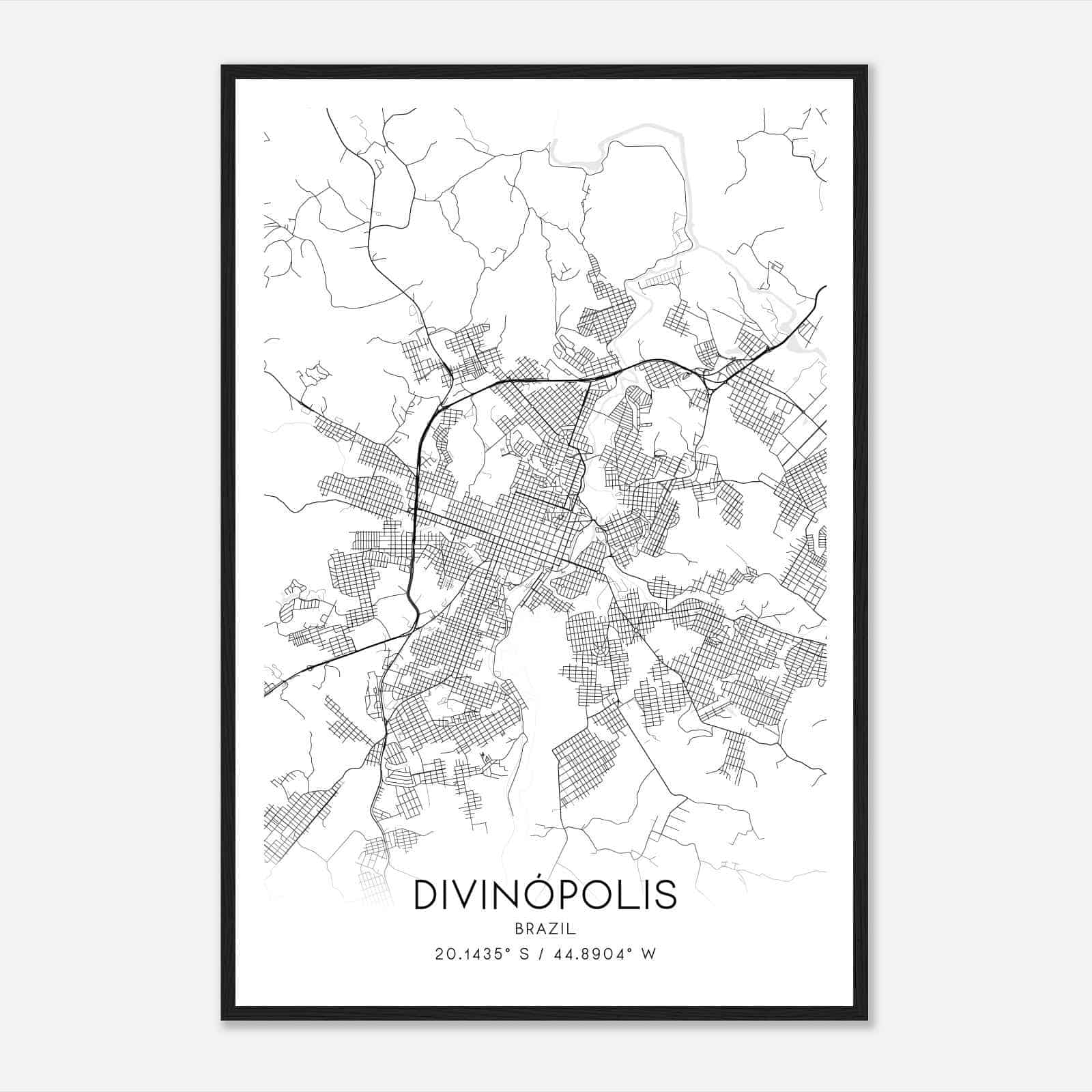 Divinopolis Brazil Map Poster, Divinopolis City Road Wall Art Print