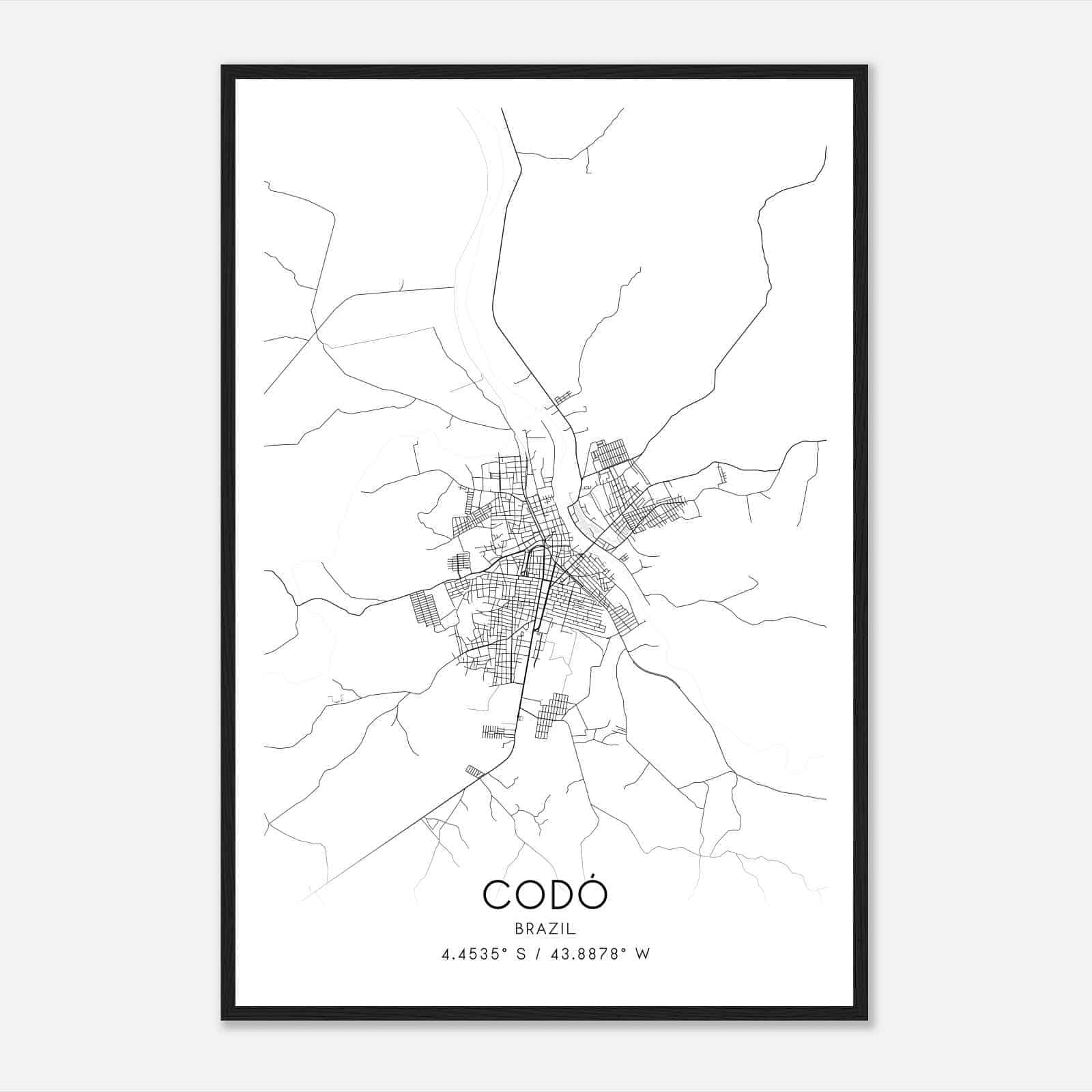 Codo Brazil Map Poster, Codo City Road Wall Art Print