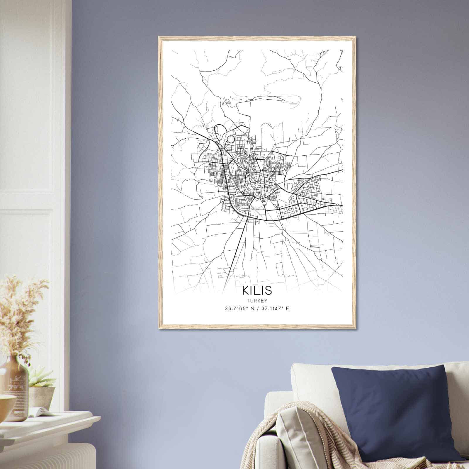 Kilis Turkey Map Poster, Kilis City Road Wall Art Print