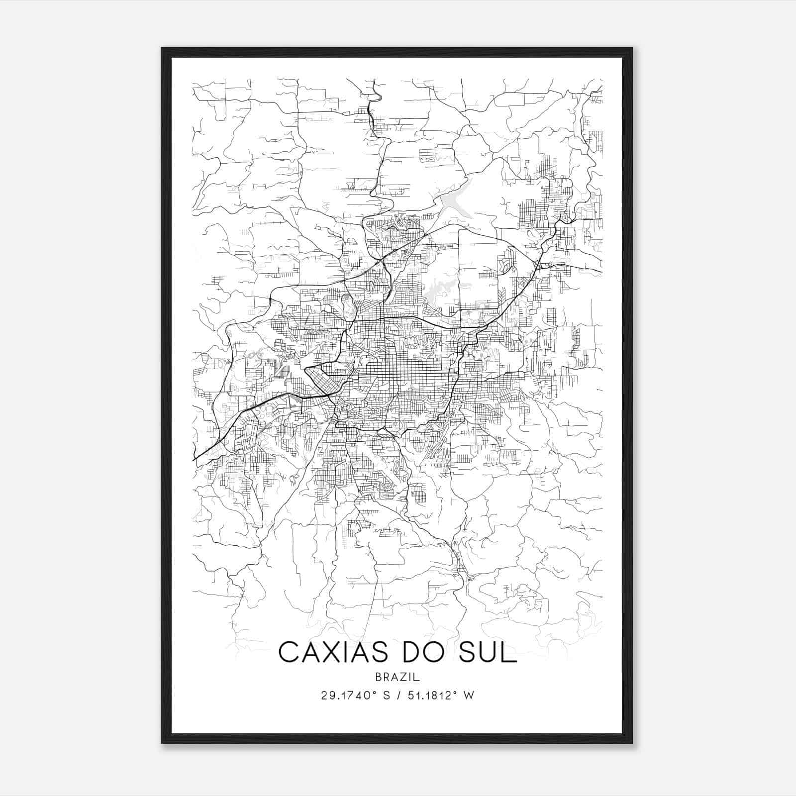 Caxias do Sul Brazil Map Poster, Caxias do Sul City Road Wall Art Print