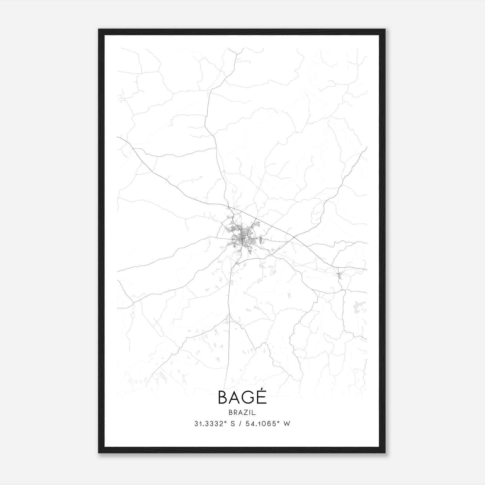 Bage Brazil Map Poster, Bage City Road Wall Art Print