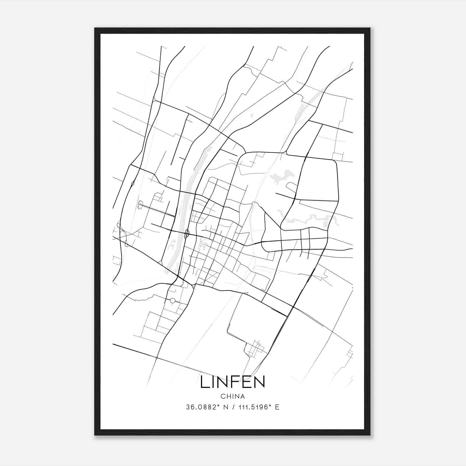 Linfen China Map Poster, Linfen City Road Wall Art Print