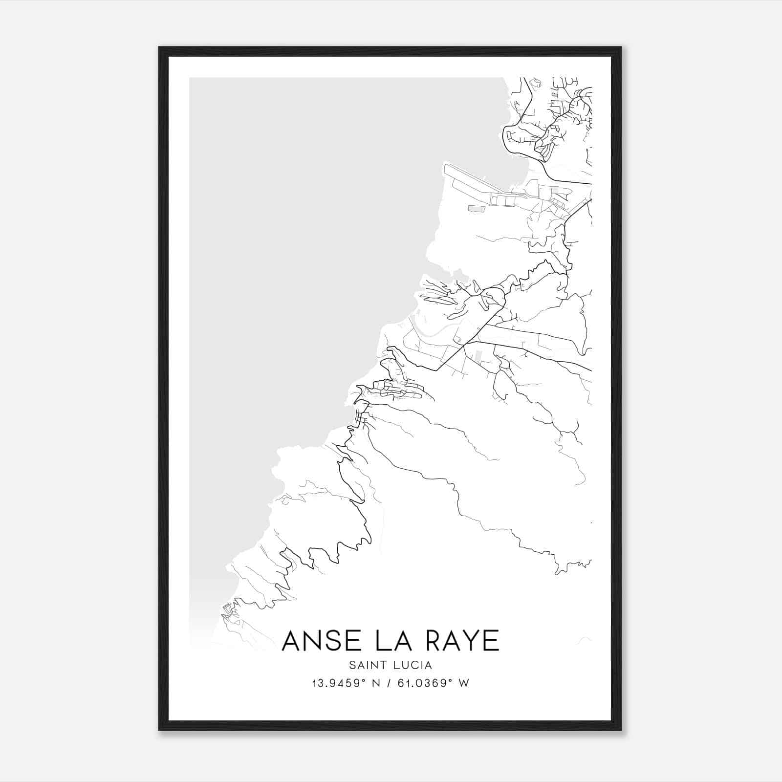 Anse La Raye Saint Lucia Map Poster, Anse La Raye City Road Wall Art Print