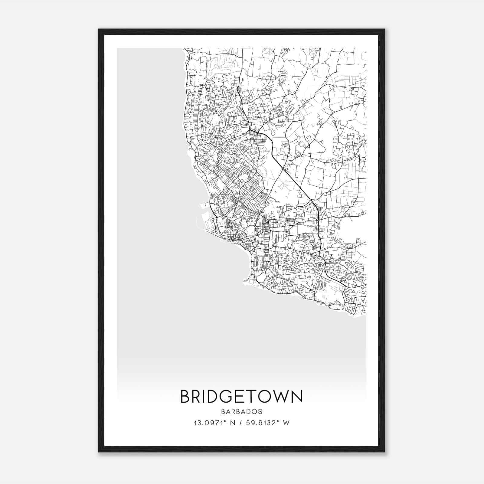 Bridgetown Barbados Map Poster, Bridgetown City Road Wall Art Print
