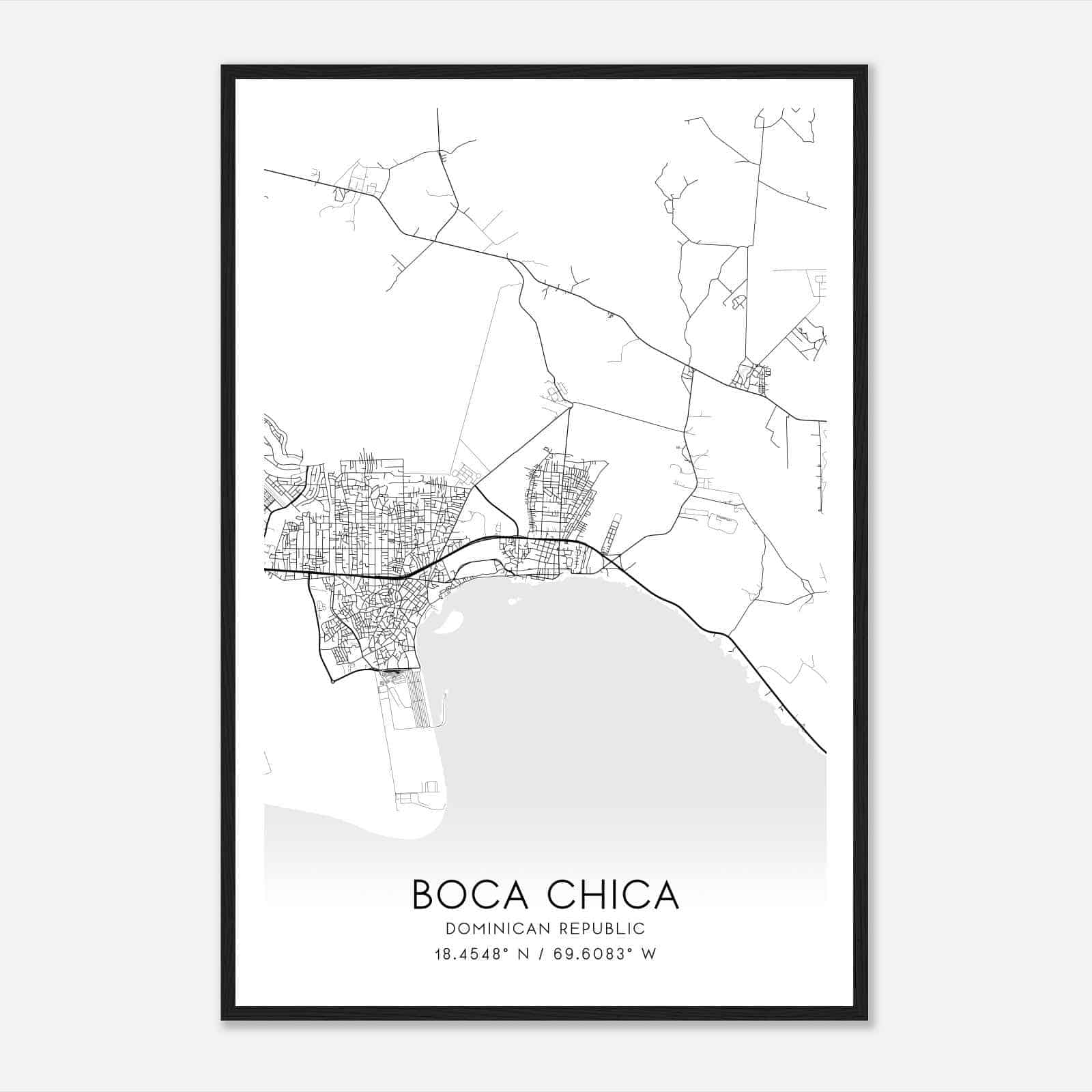 Boca Chica Dominican Republic Map Poster, Boca Chica City Road Wall Art Print