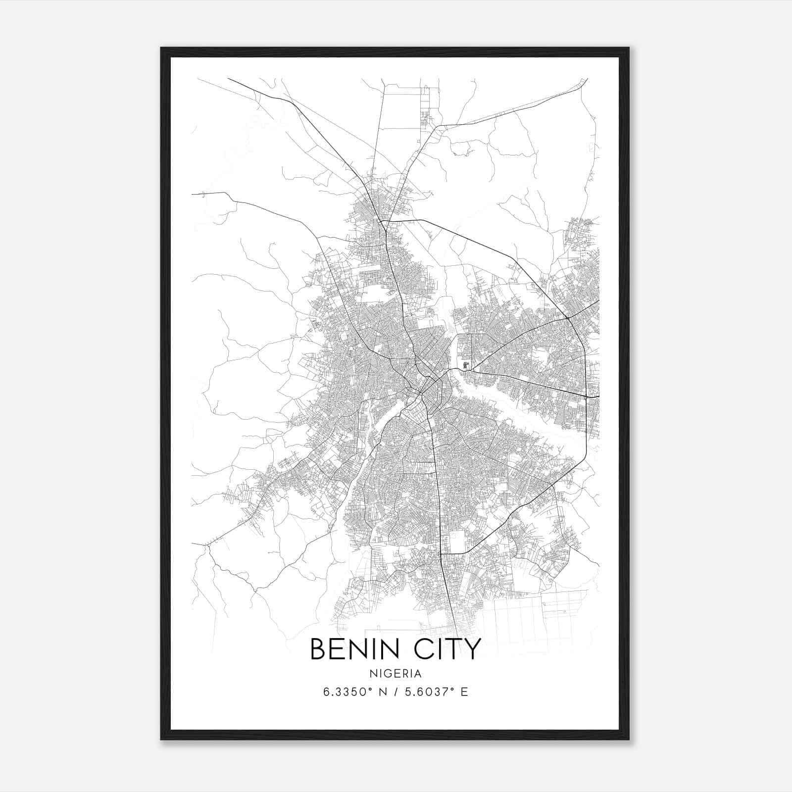 Benin City Nigeria Map Poster, Benin City City Road Wall Art Print