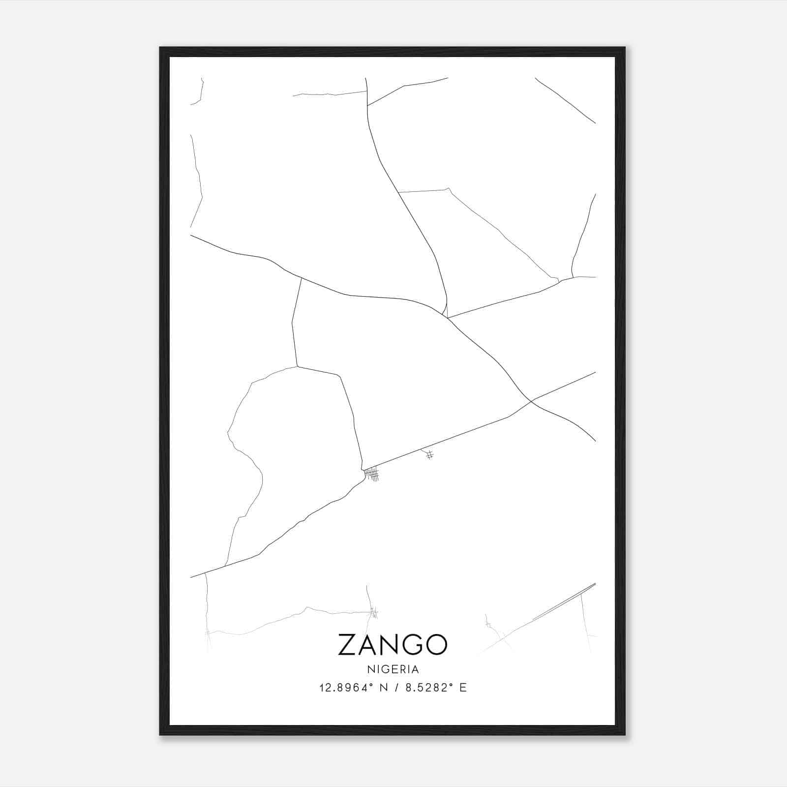 Zango Nigeria Map Poster, Zango City Road Wall Art Print