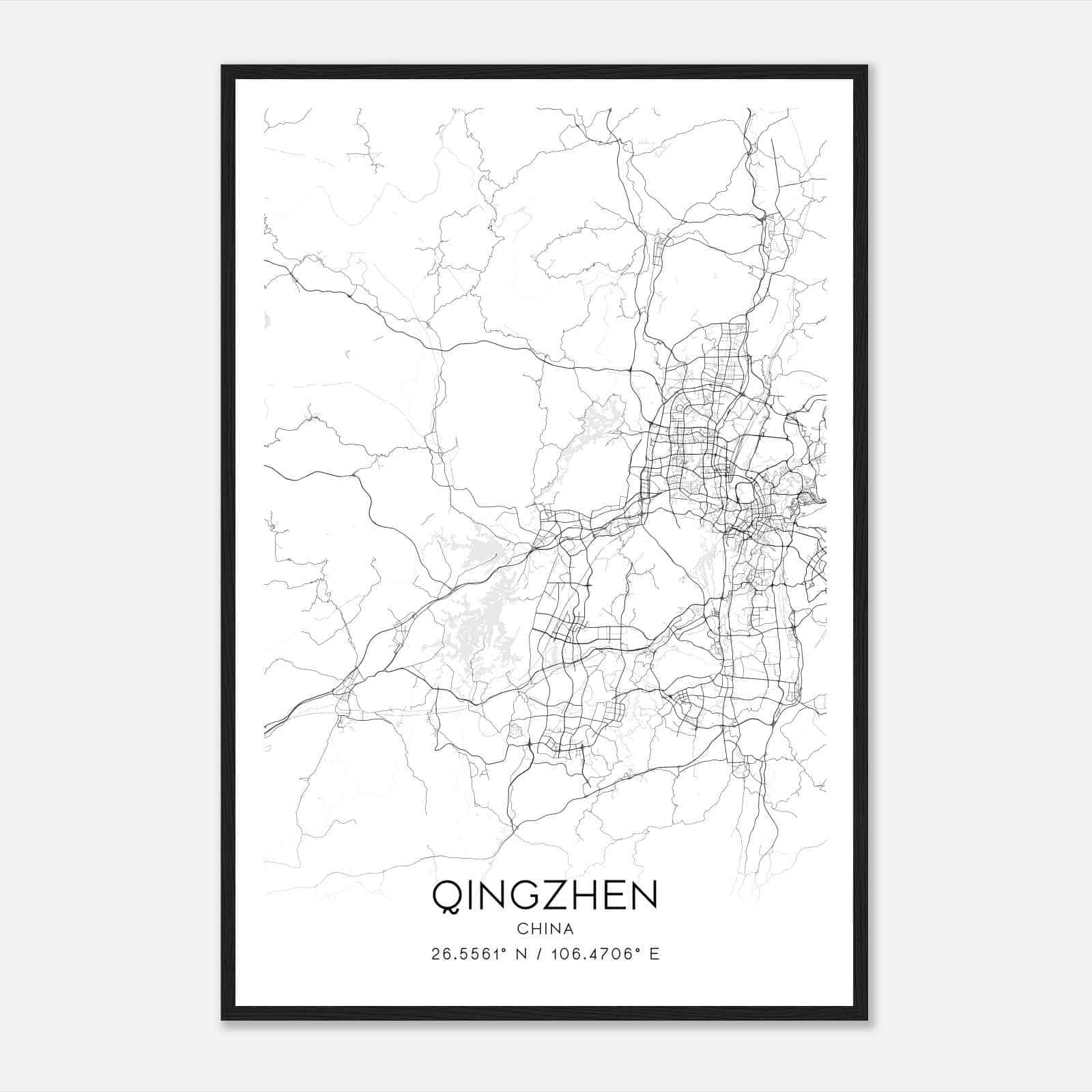 Qingzhen China Map Poster, Qingzhen City Road Wall Art Print