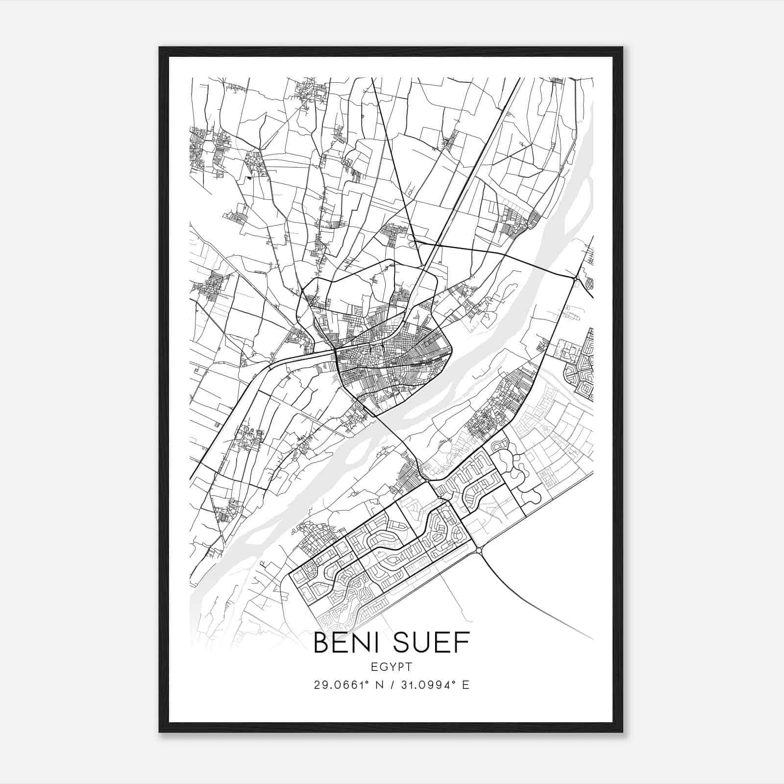 Beni Suef Egypt Map Poster, Beni Suef City Road Wall Art Print