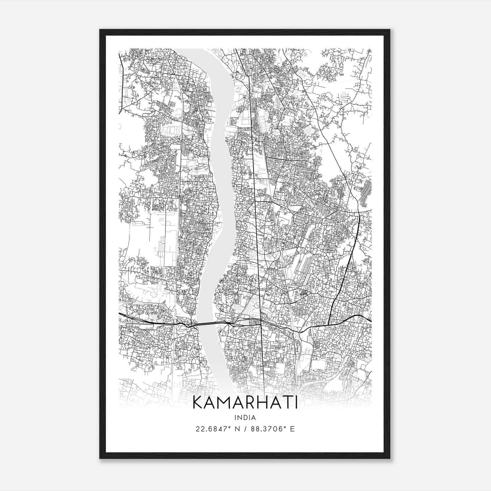 Kamarhati India Map Poster, Kamarhati City Road Wall Art Print